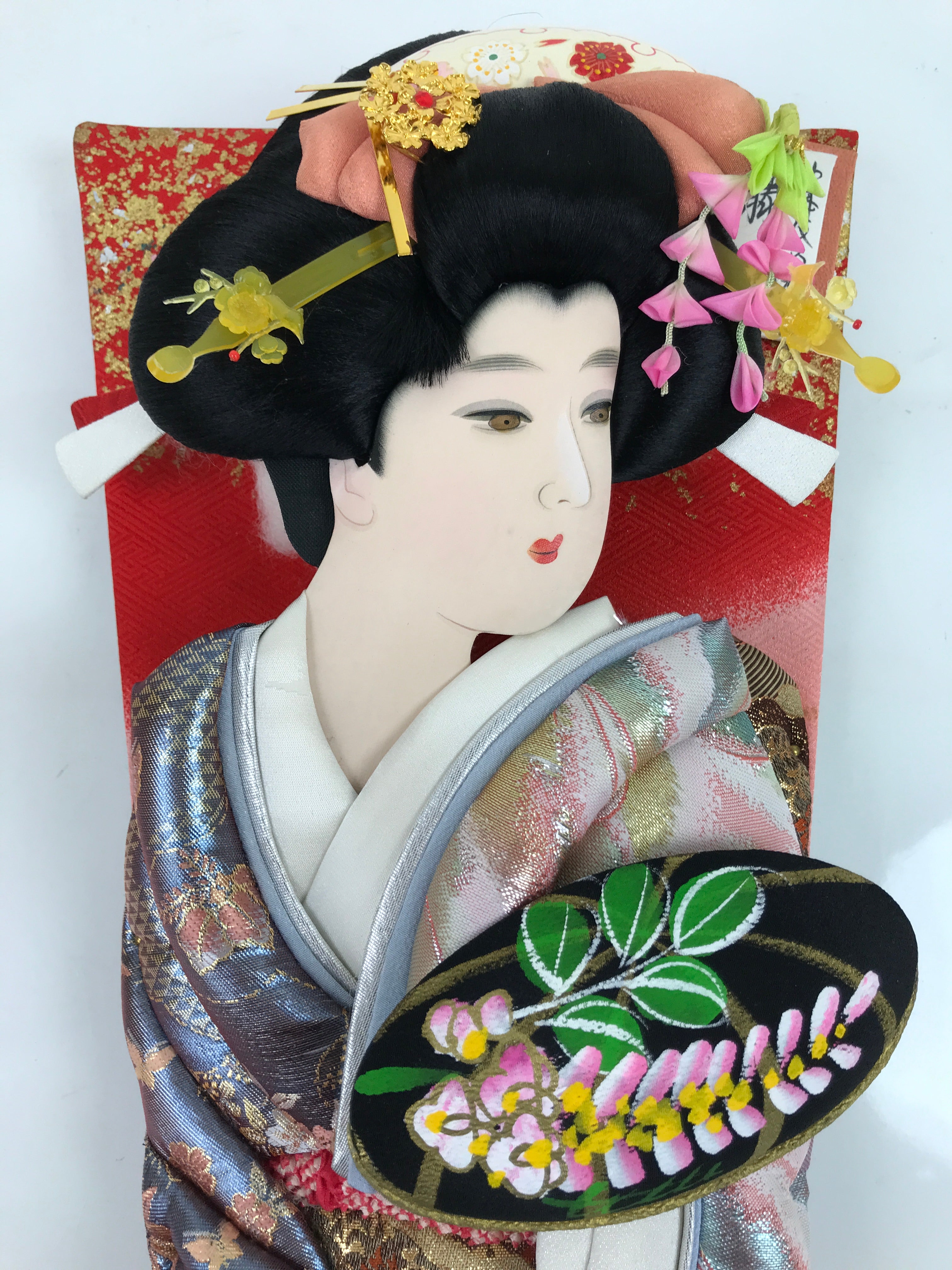 Japanese Decorative Wooden Paddle Hagoita Vtg Geisha Kimono New Years Game JK711