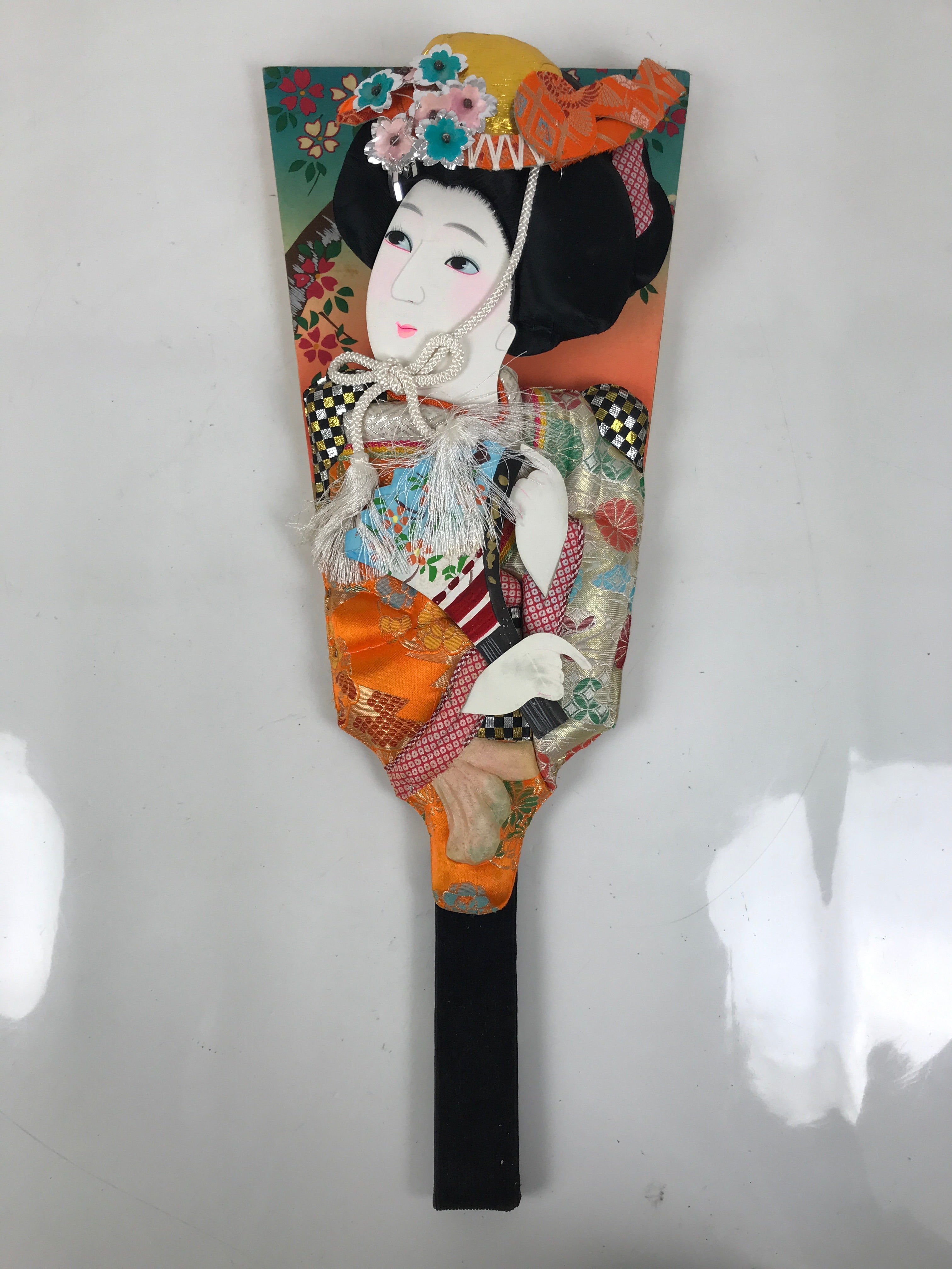Japanese Decorative Wooden Paddle Hagoita Vtg Geisha Kimono New Years Game JK867