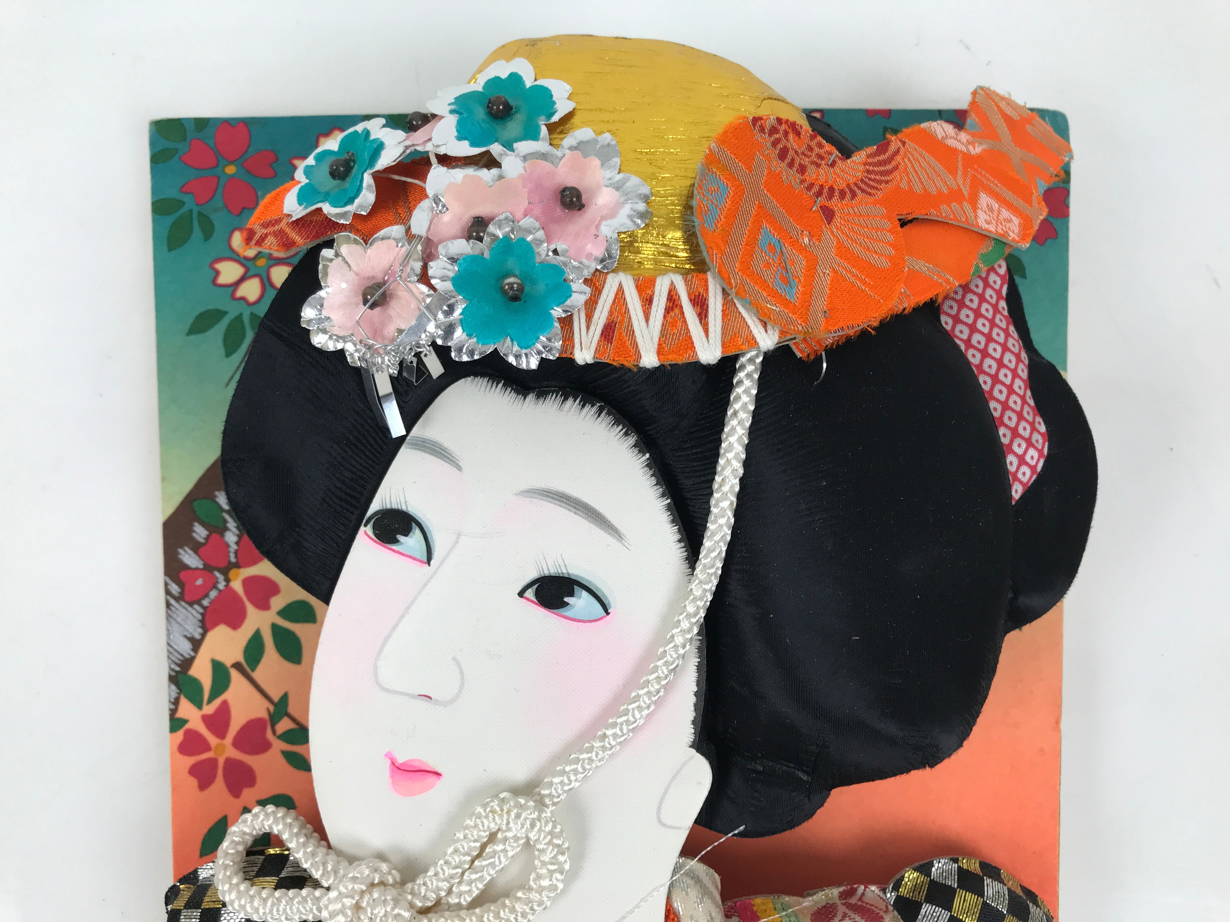 Japanese Decorative Wooden Paddle Hagoita Vtg Geisha Kimono New Years Game JK867