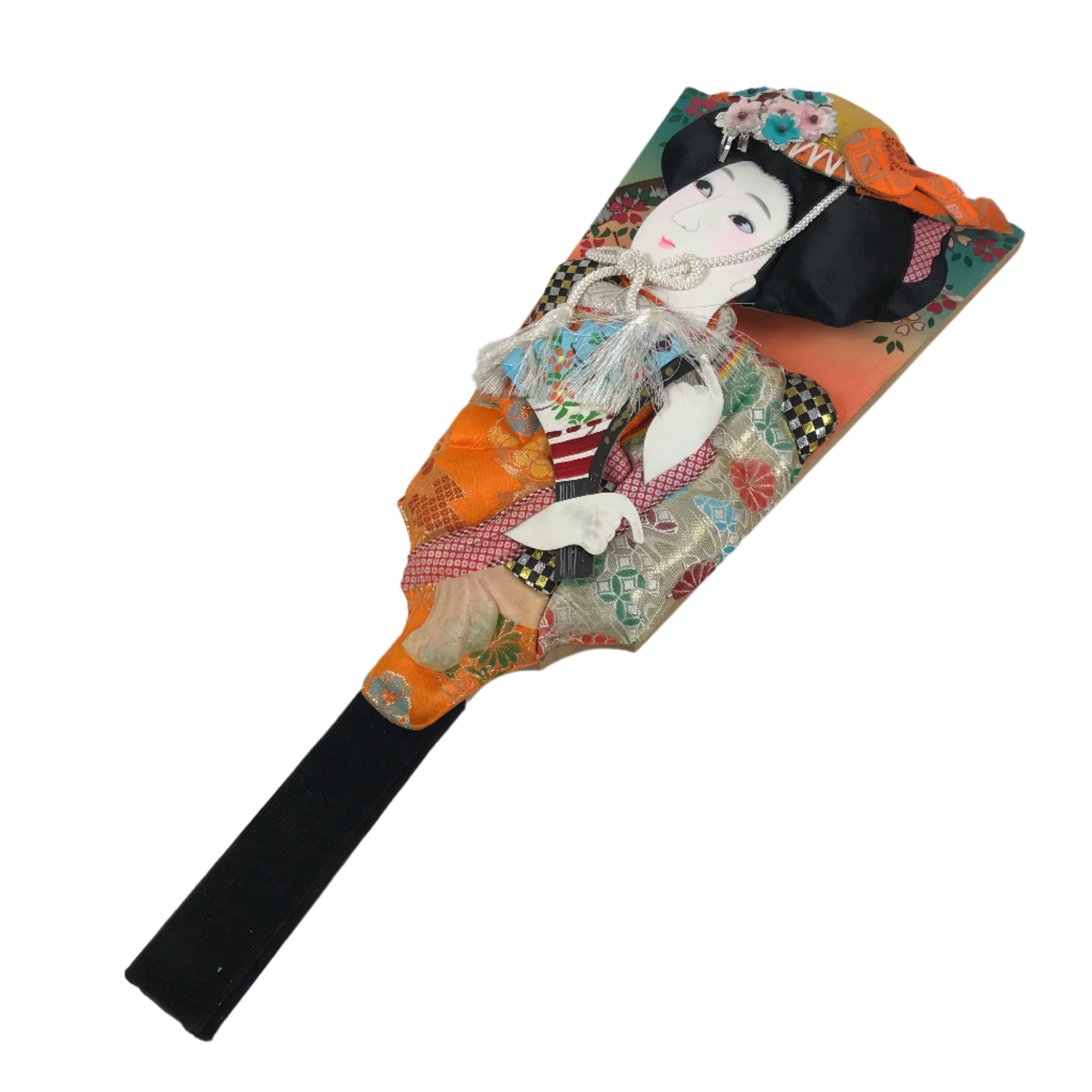 Japanese Decorative Wooden Paddle Hagoita Vtg Geisha Kimono New Years Game JK867
