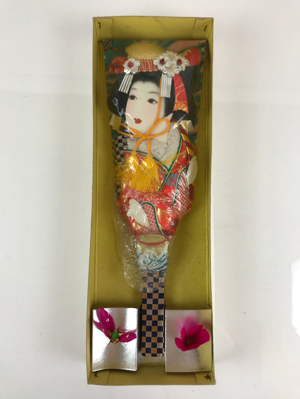 Japanese Decorative Wooden Paddle Hagoita Vtg Kimono Geisha New Years Day PX635