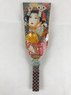 Japanese Decorative Wooden Paddle Hagoita Vtg Kimono Geisha New Years Day PX635