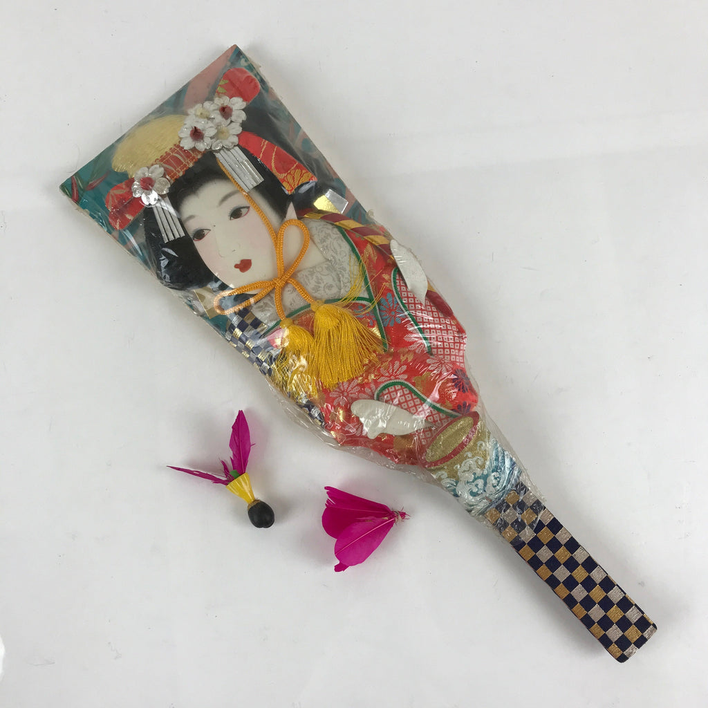 Japanese Decorative Wooden Paddle Hagoita Vtg Kimono Geisha New Years Day PX635
