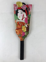 Japanese Decorative Wooden Paddle Hagoita Vtg Kimono Geisha New Years Play JK526