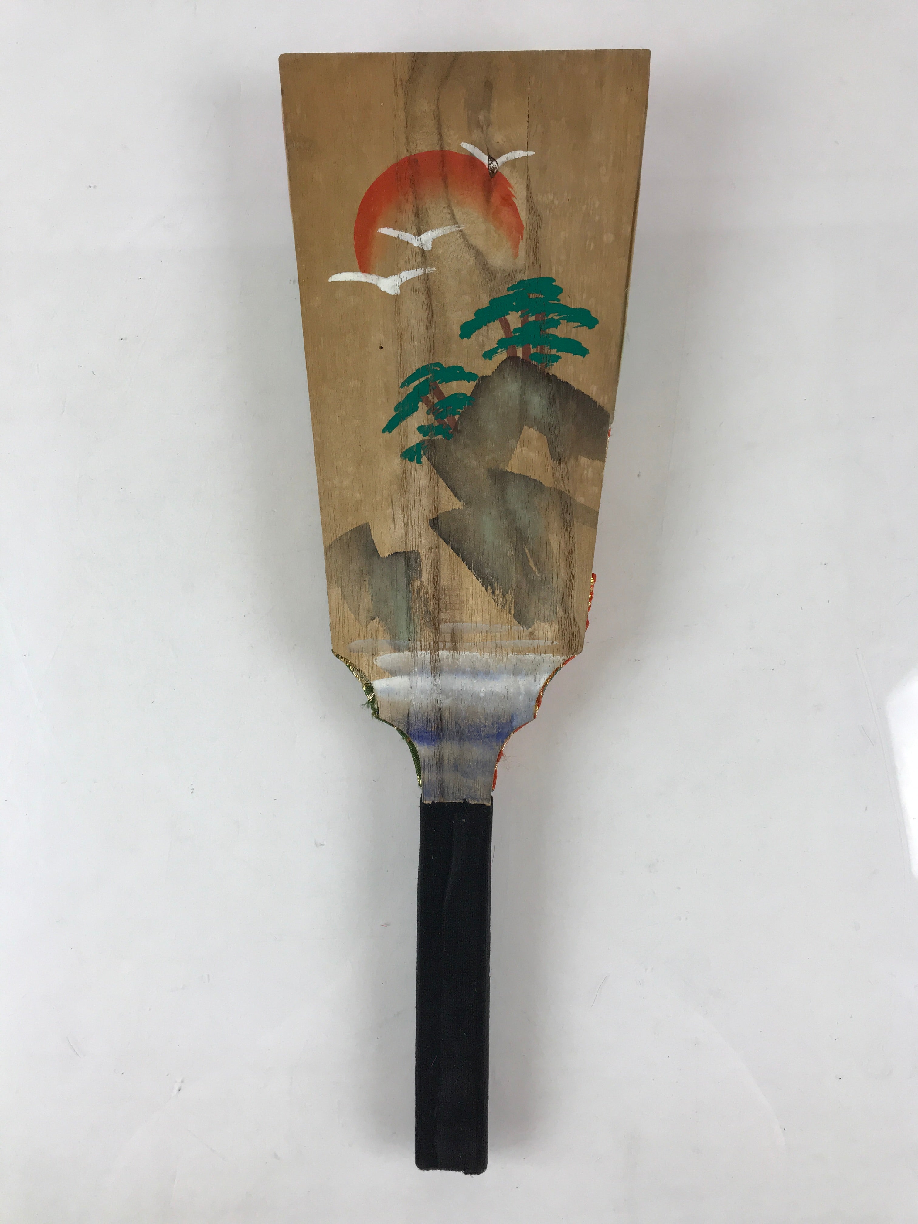 Japanese Decorative Wooden Paddle Hagoita Vtg Kimono Geisha New Years Play JK526