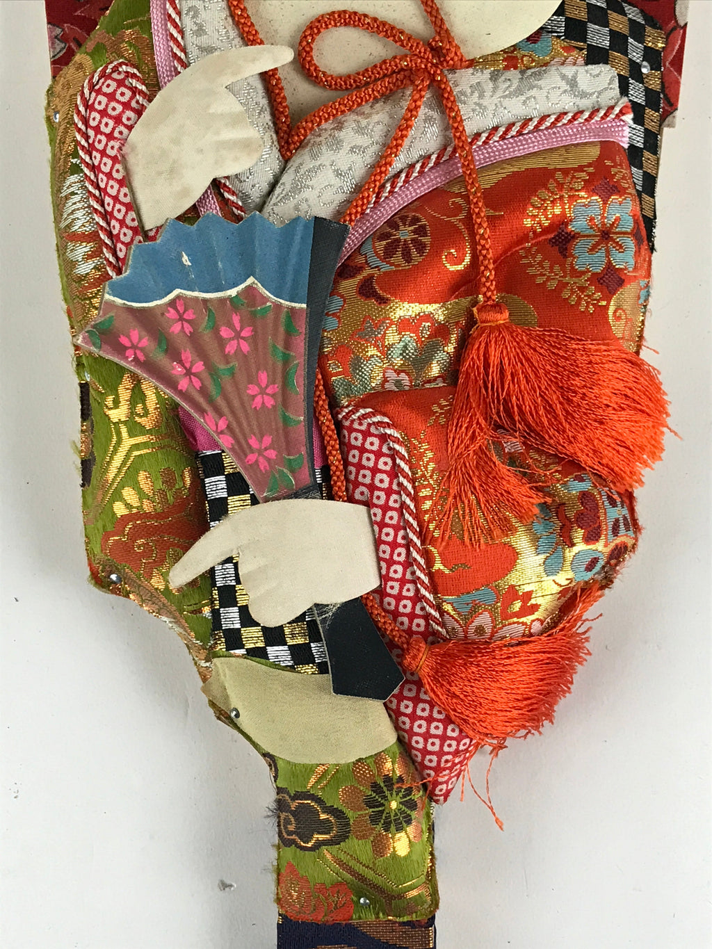 Japanese Decorative Wooden Paddle Hagoita Vtg Kimono Geisha New Years Play JK555