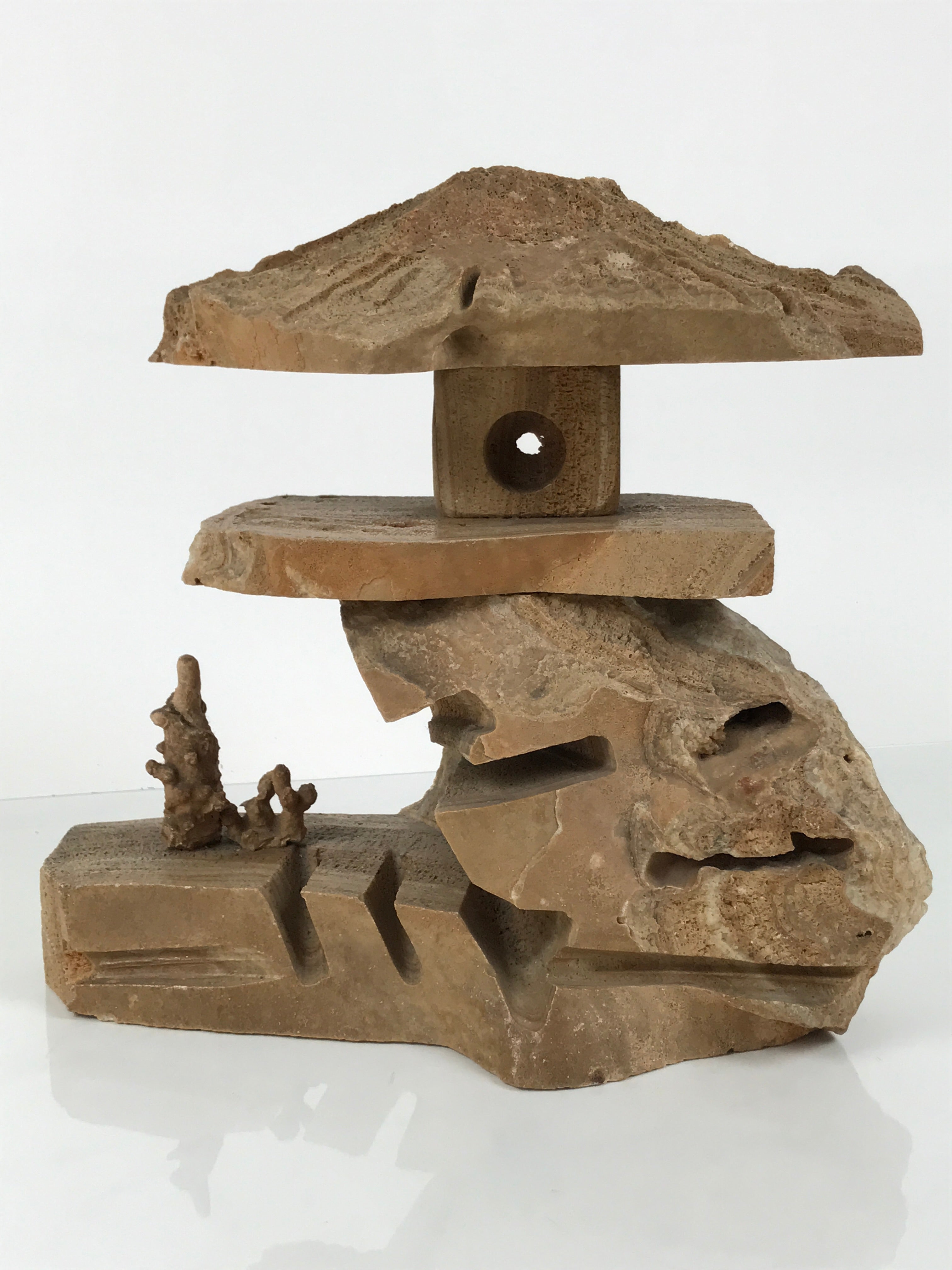 Japanese Decortive Stone Lantern Toro Vtg Okimono Statue Sculpture Brown ST83