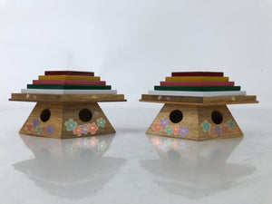 Japanese Diamond Shape Mochi Rice Cake Stands Vtg Hina Doll Accessory Wood ID610