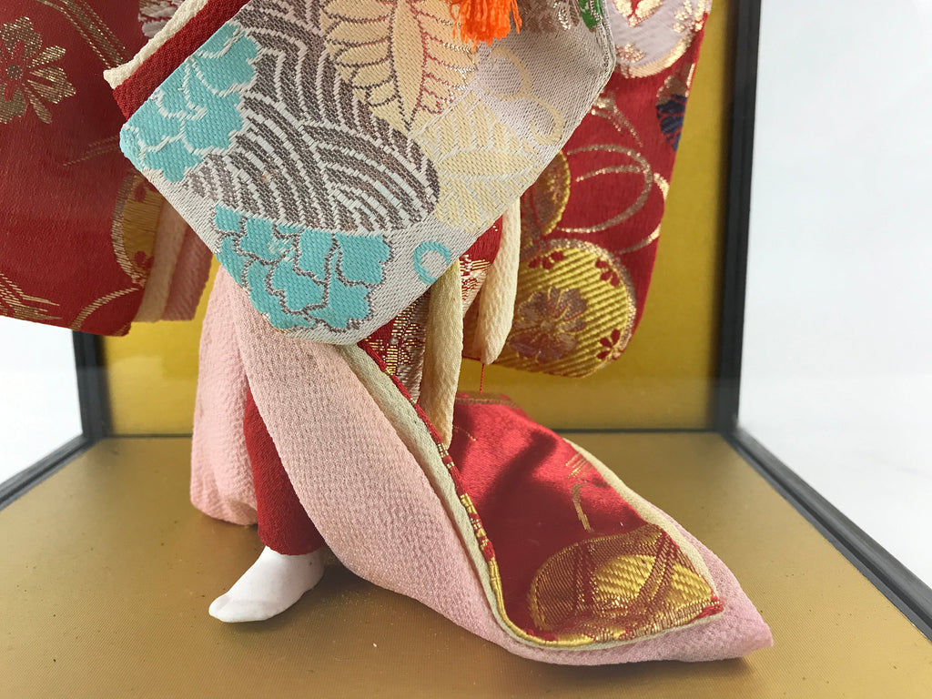 Japanese Doll Glass Case Display Vtg Ningyo Kimono Dancer Figurine BD907