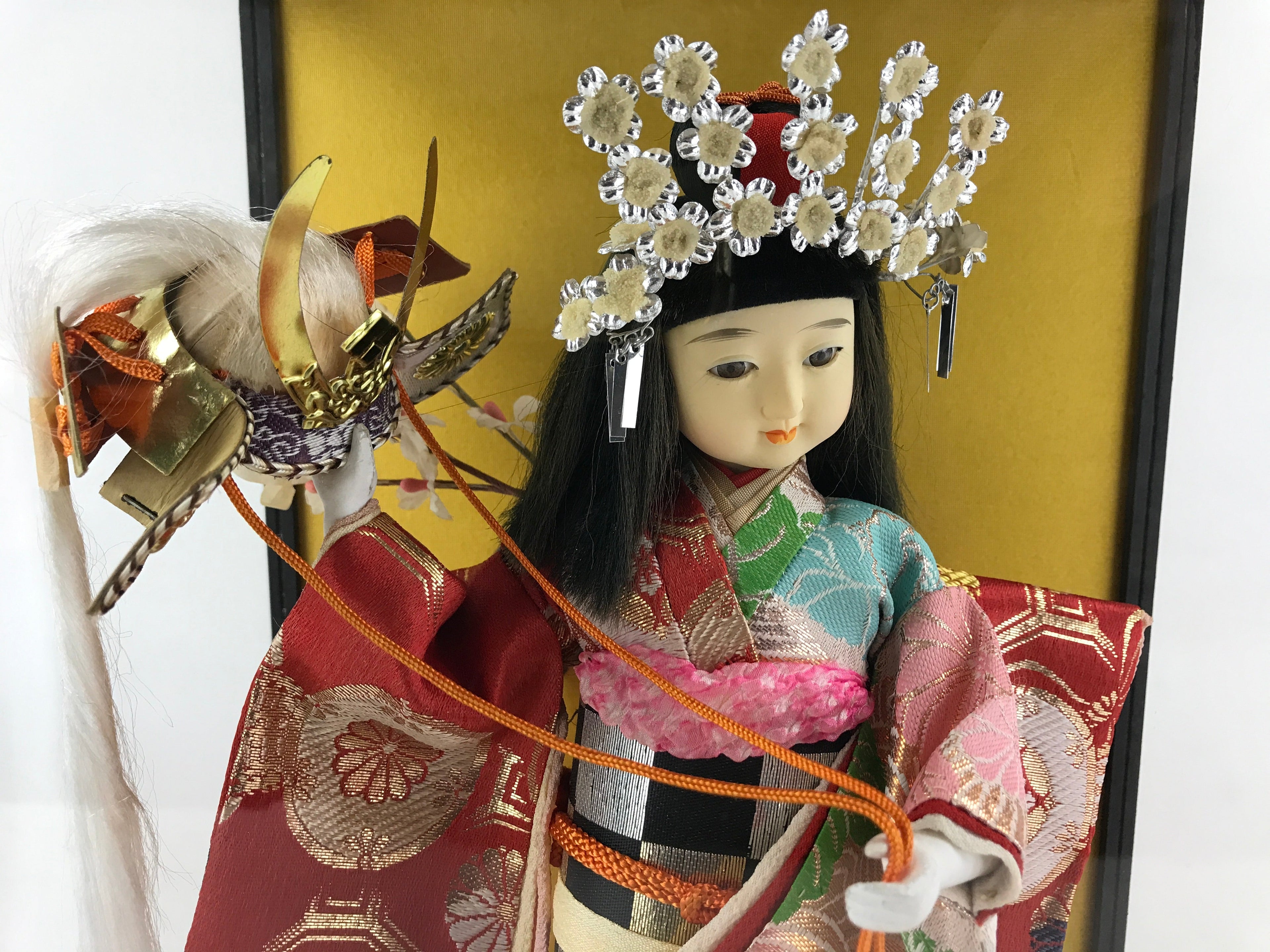 Japanese Doll Glass Case Display Vtg Ningyo Kimono Dancer Figurine BD907