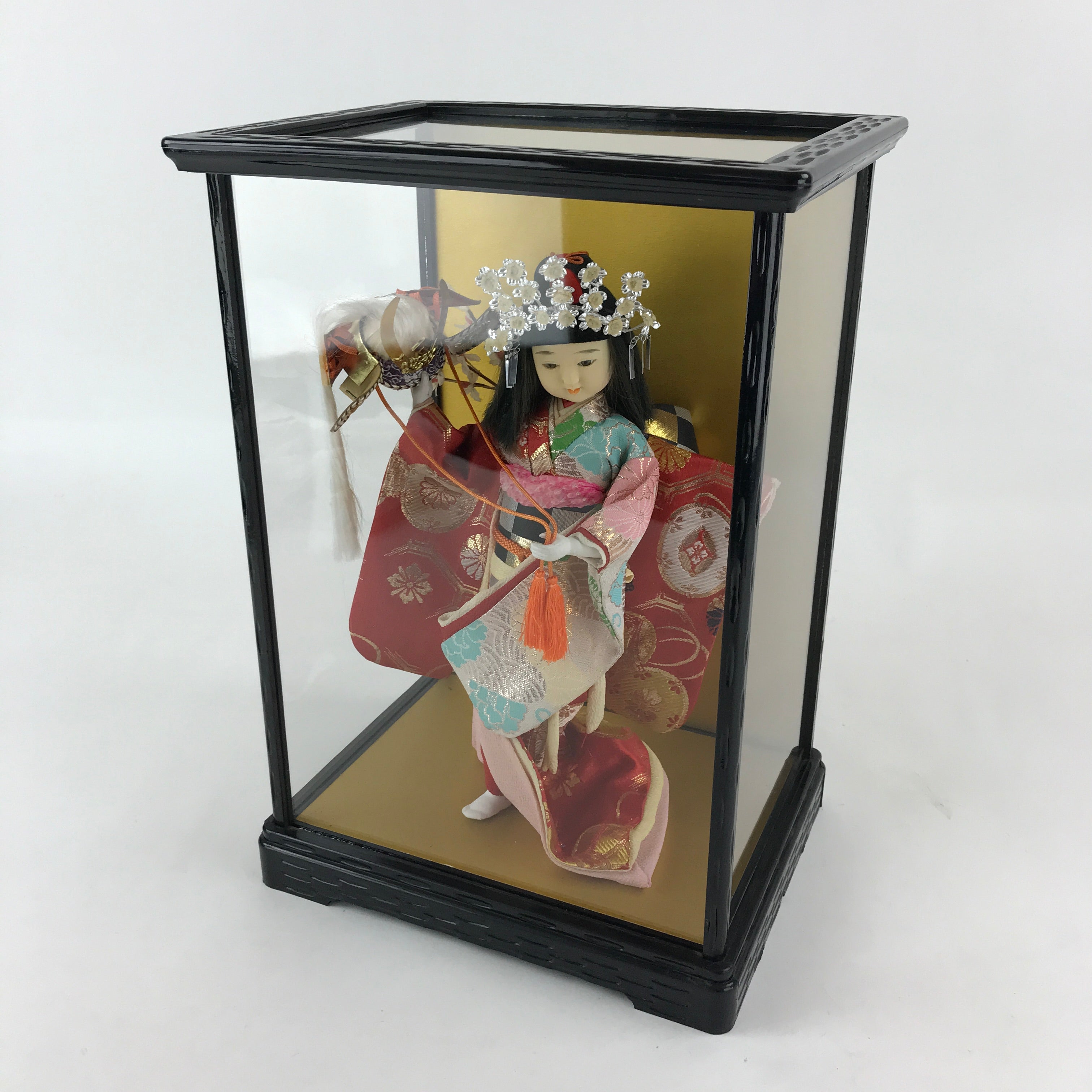 Japanese Doll Glass Case Display Vtg Ningyo Kimono Dancer Figurine BD907