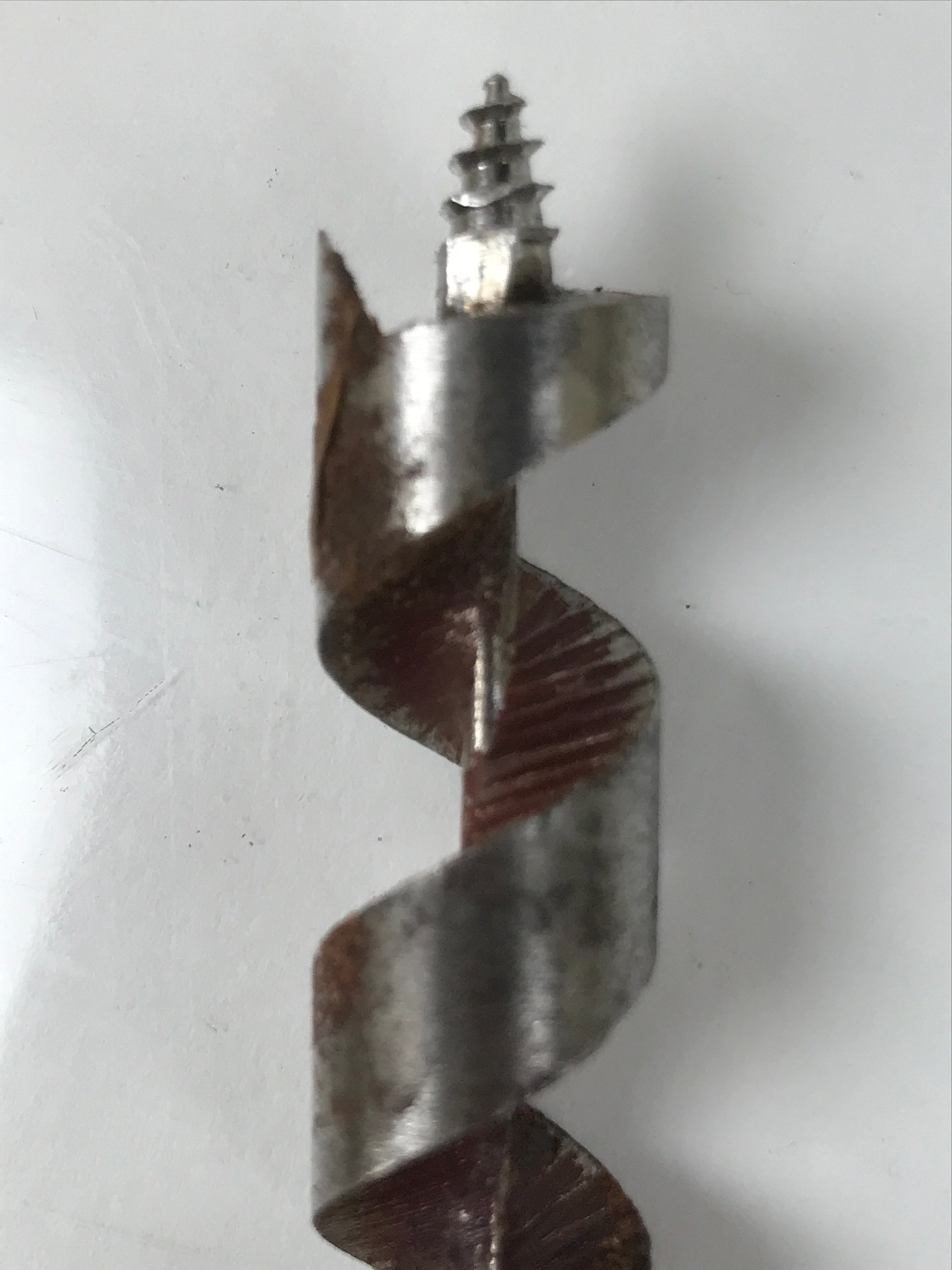 Japanese Drill Bit Woodworking Tool Vtg Carpentry Hole Screw Silver Brown T316