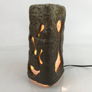 Japanese Electric Ceramic Sculpture Table Lamp Vtg Washi Paper Screen Brown LT85