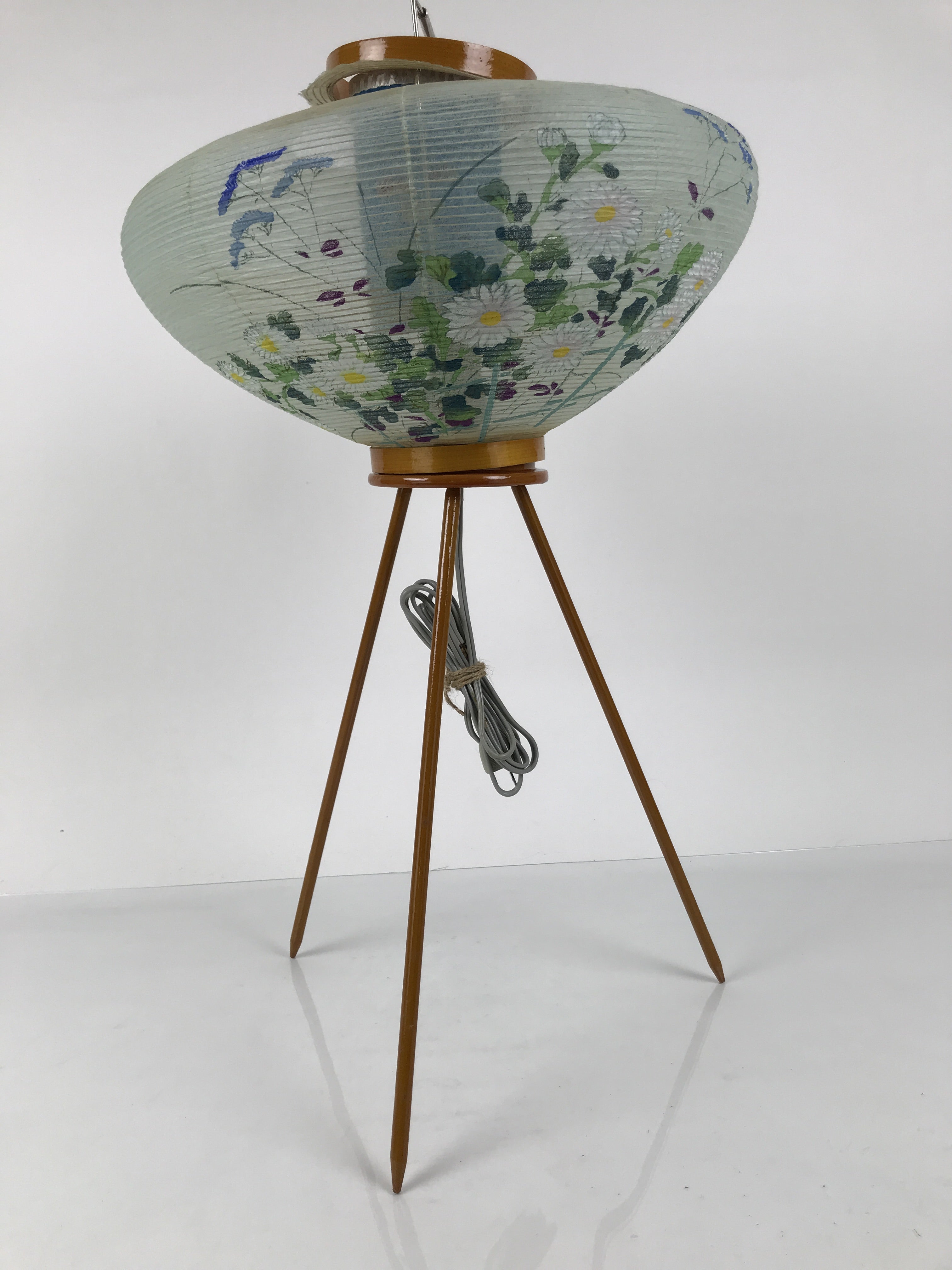 Japanese Electric Gifu Lantern 3 Legs Stand Vtg Obon Flowers Chrysanthemum LT97