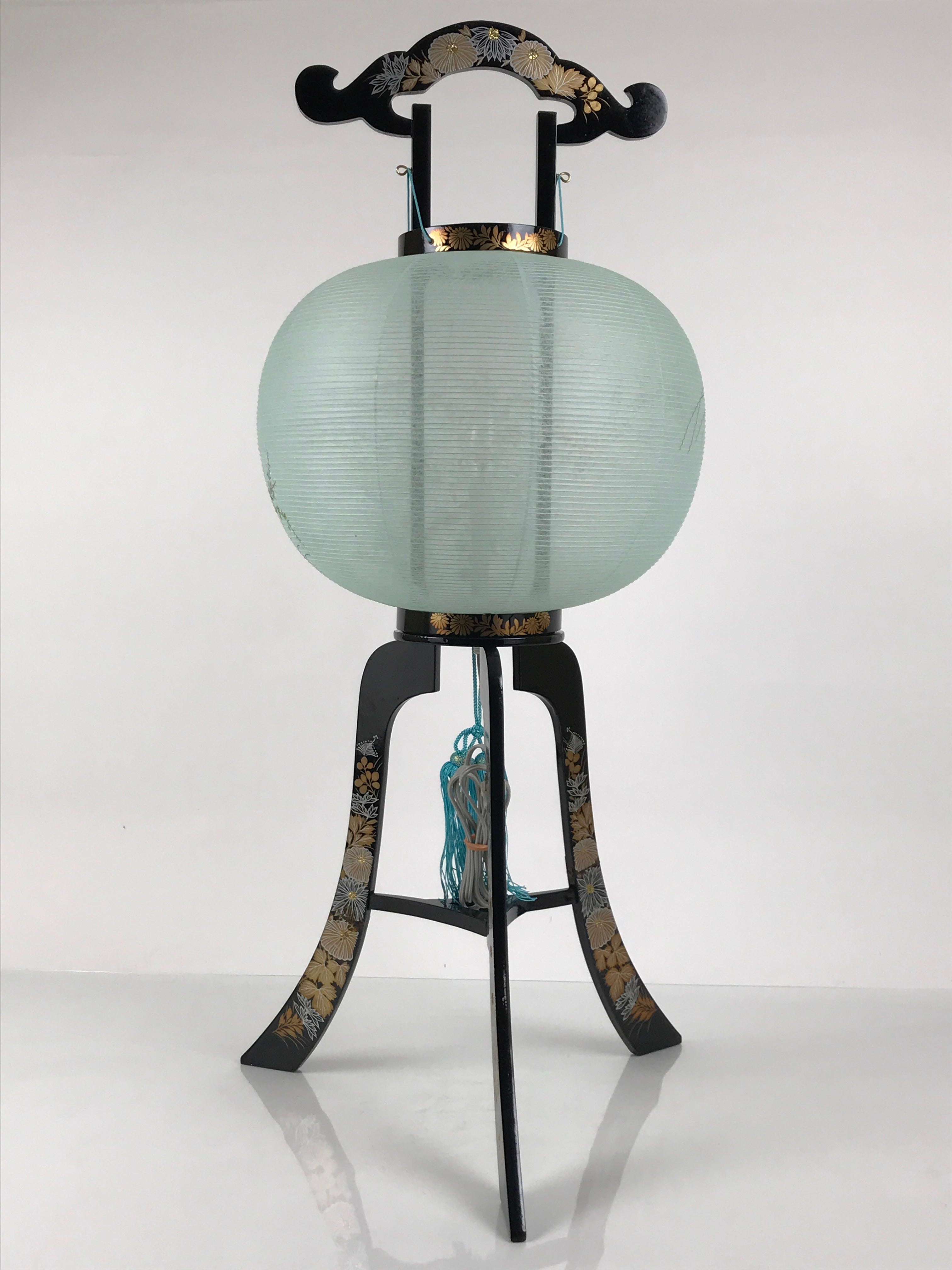 Japanese Electric Gifu Lantern 3 Legs Stand Vtg Obon Flowers Green Decor LT111