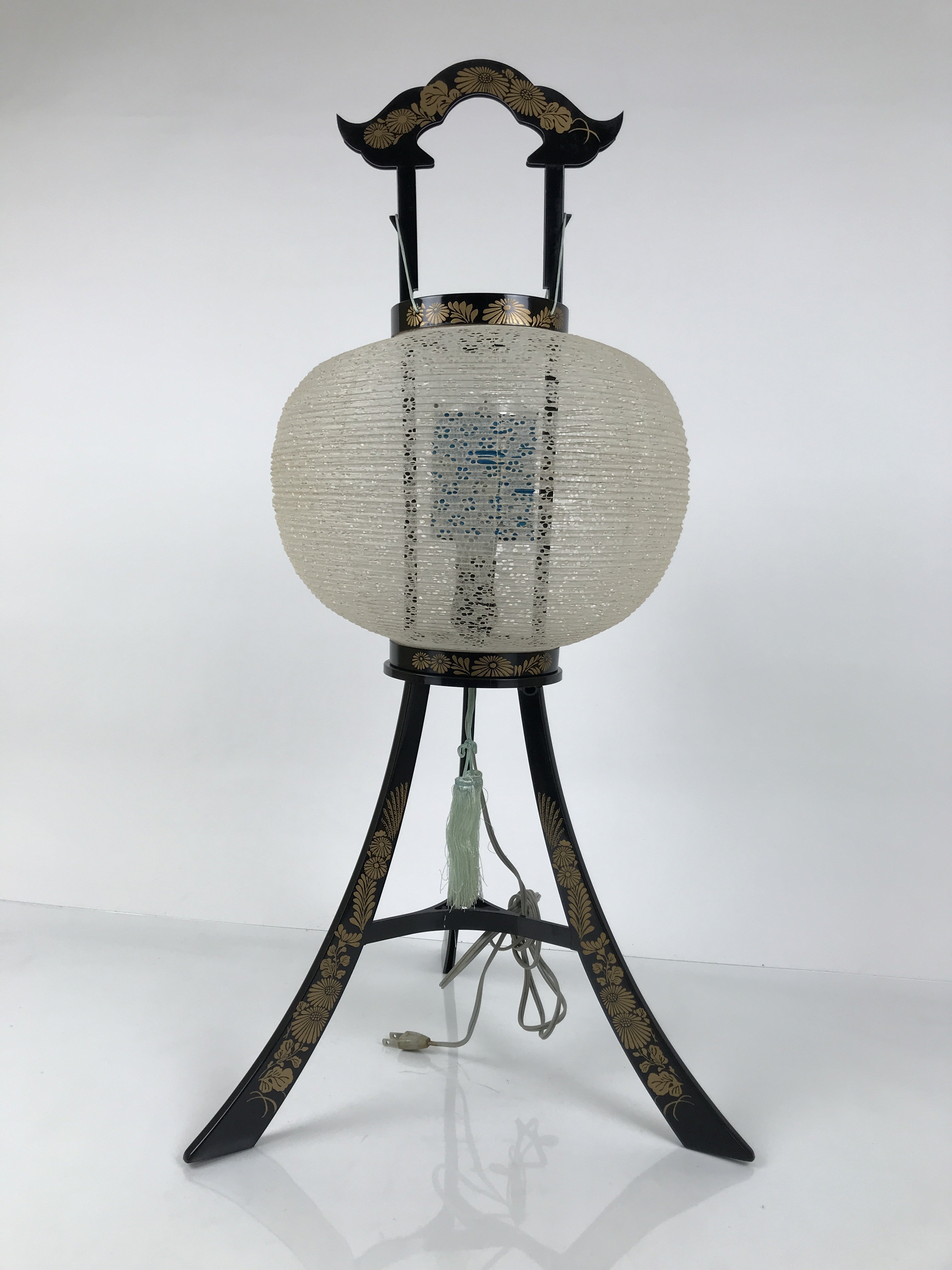 Japanese Electric Gifu Lantern 3 Legs Stand Vtg Obon Flowers Pierced White LT96