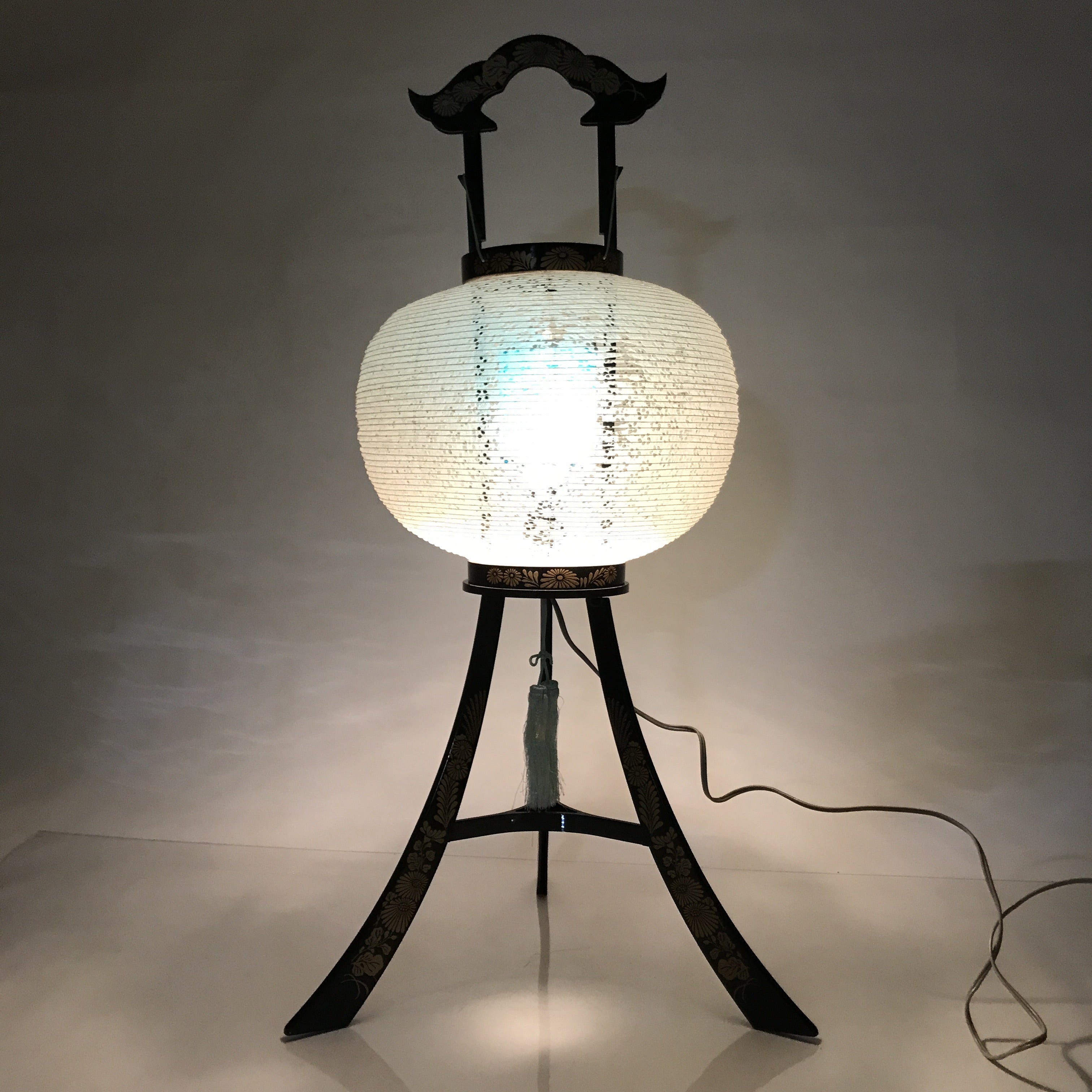 Japanese Electric Gifu Lantern 3 Legs Stand Vtg Obon Flowers