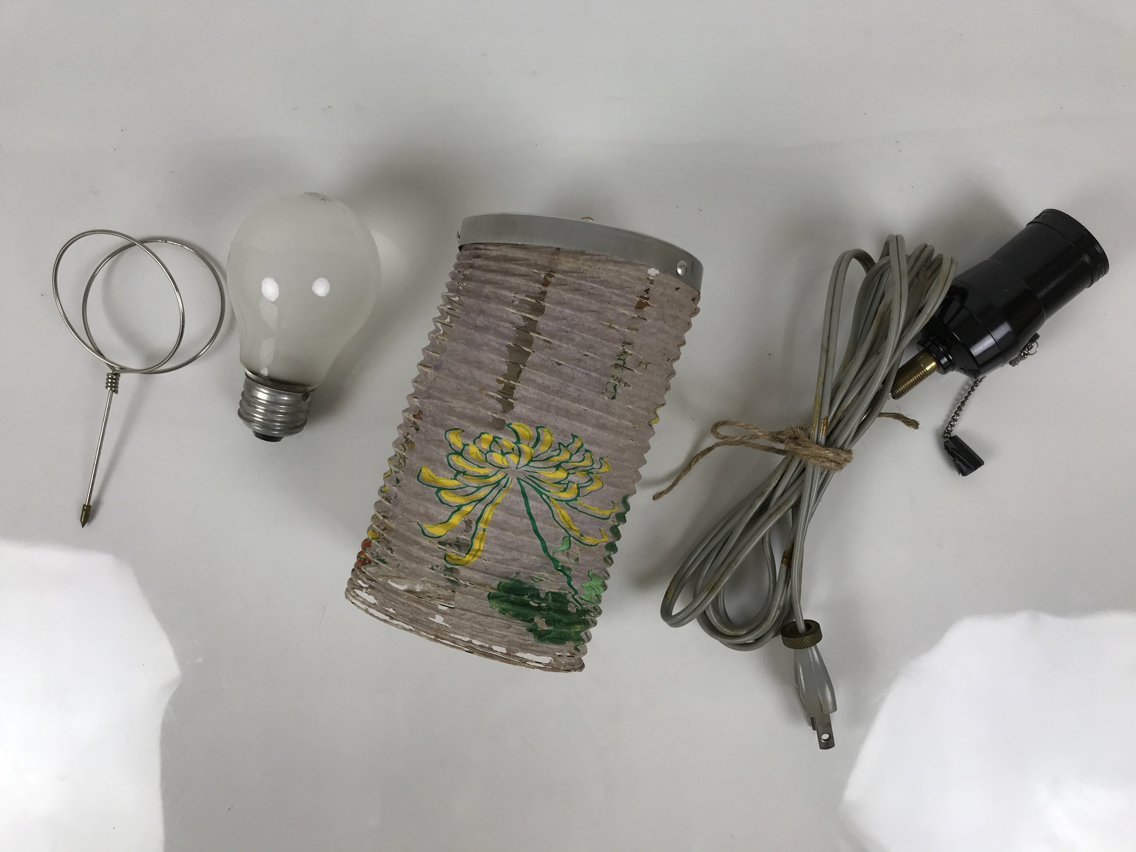 Japanese Electric Gifu Lantern 3 Legs Stand Vtg Obon Green Leaves Decor LT98