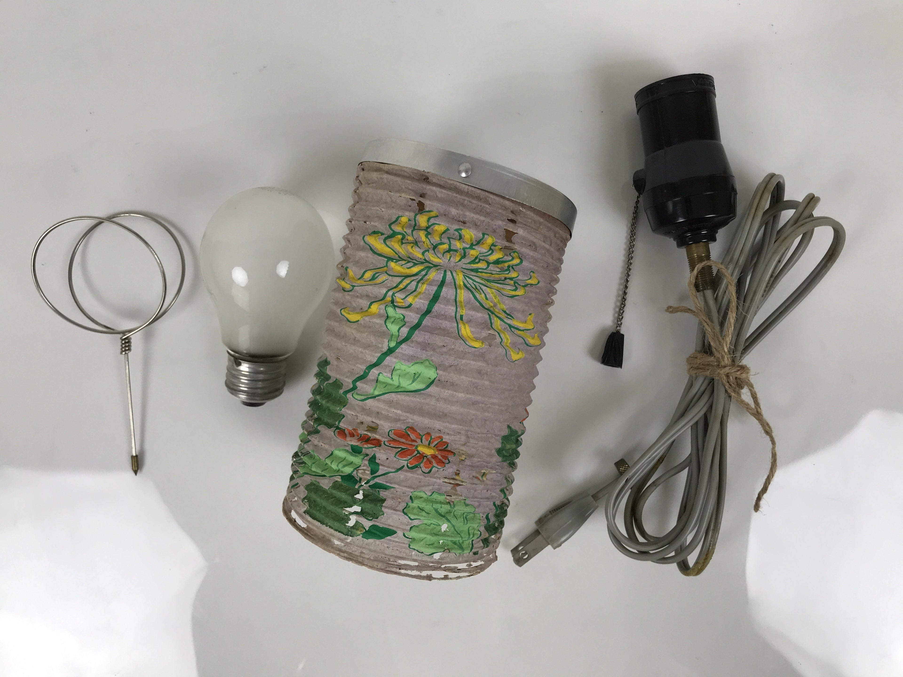 Japanese Electric Gifu Lantern 3 Legs Stand Vtg Obon Green Leaves Decor LT98