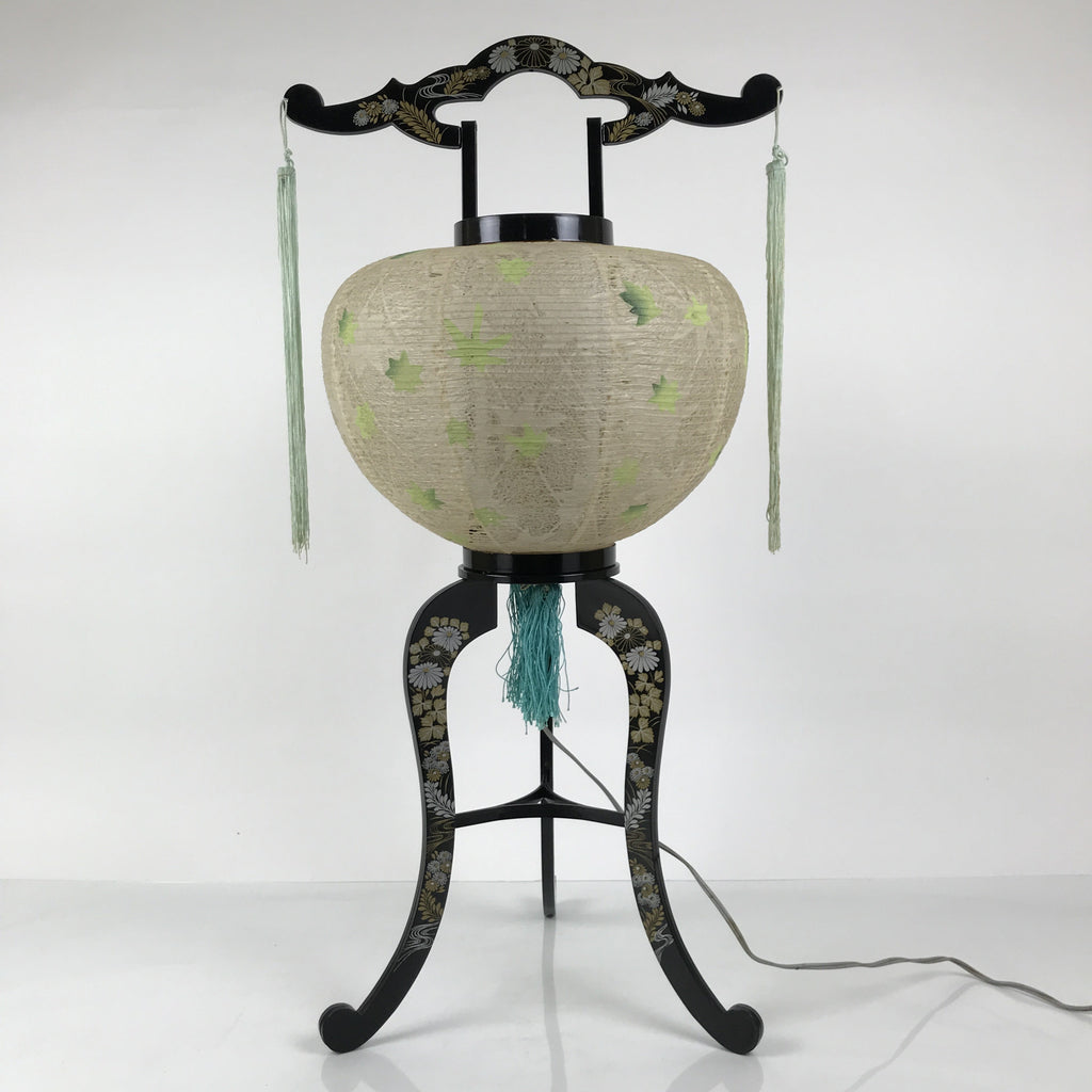 Japanese Electric Gifu Lantern 3 Legs Stand Vtg Obon Green Leaves Decor LT98