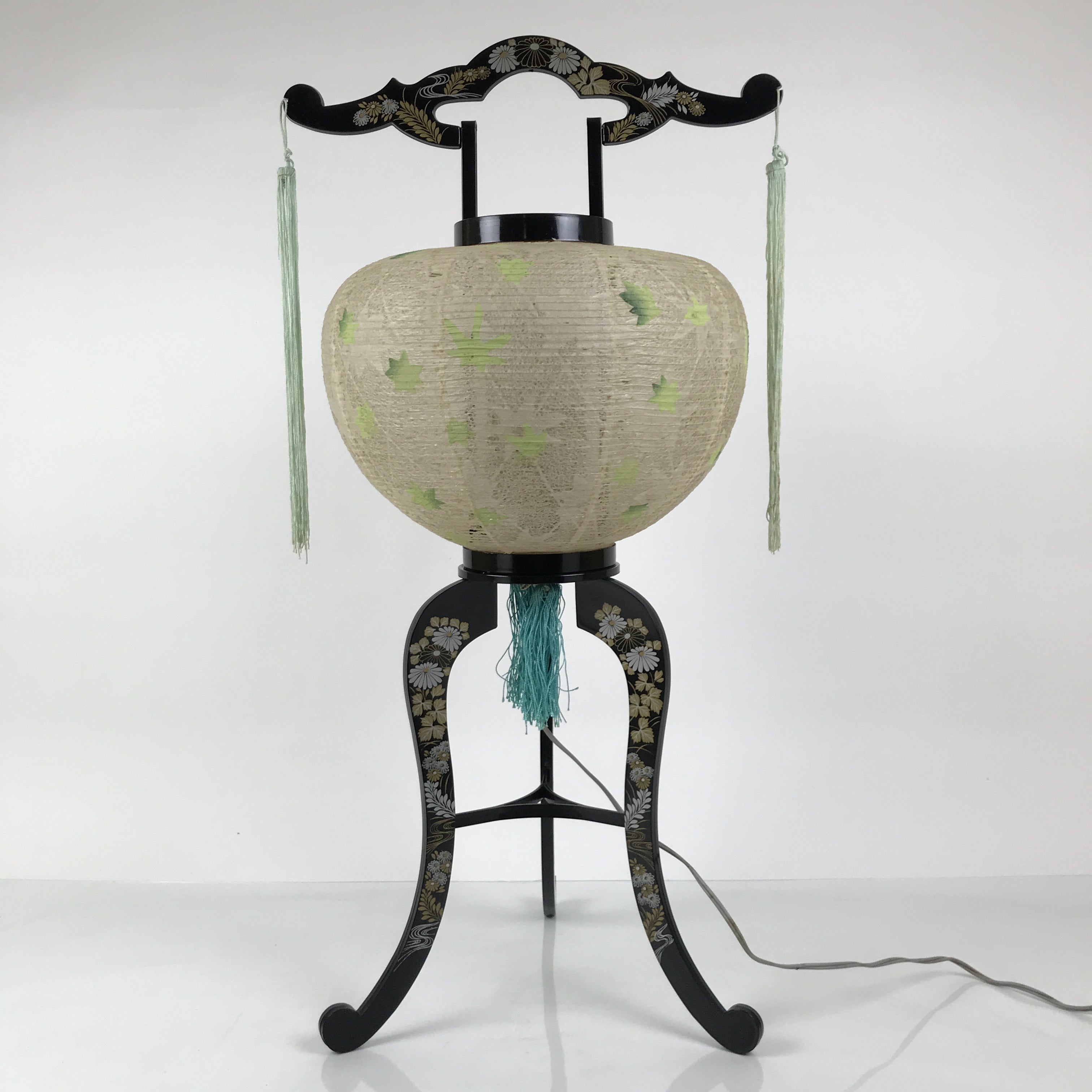 Japanese Electric Gifu Lantern 3 Legs Stand Vtg Obon Green Leaves Decor LT98