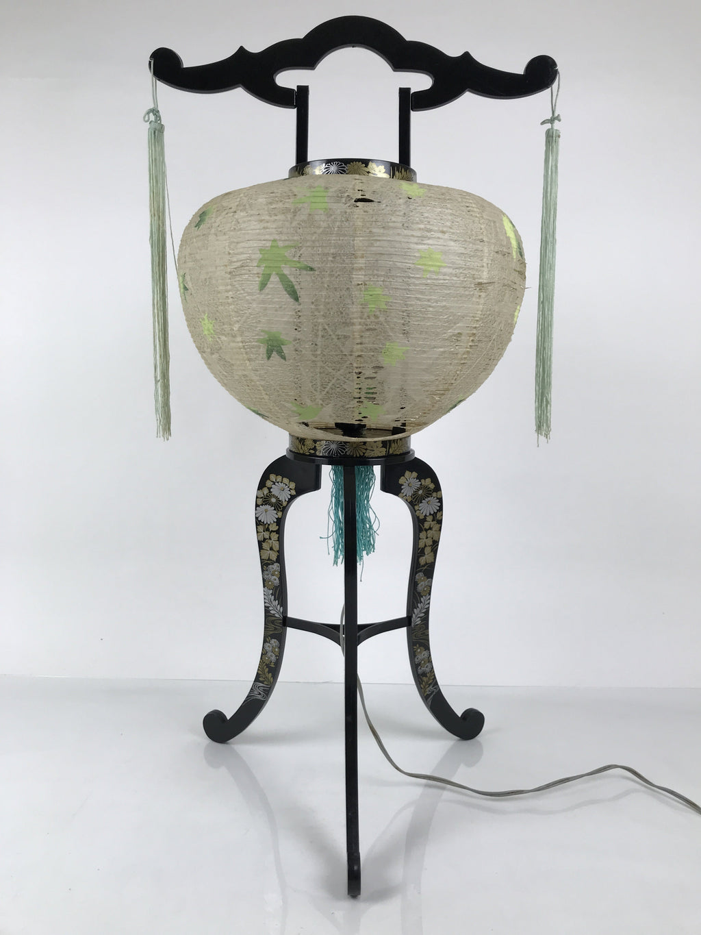 Japanese Electric Gifu Lantern 3 Legs Stand Vtg Obon Green Leaves Decor LT98