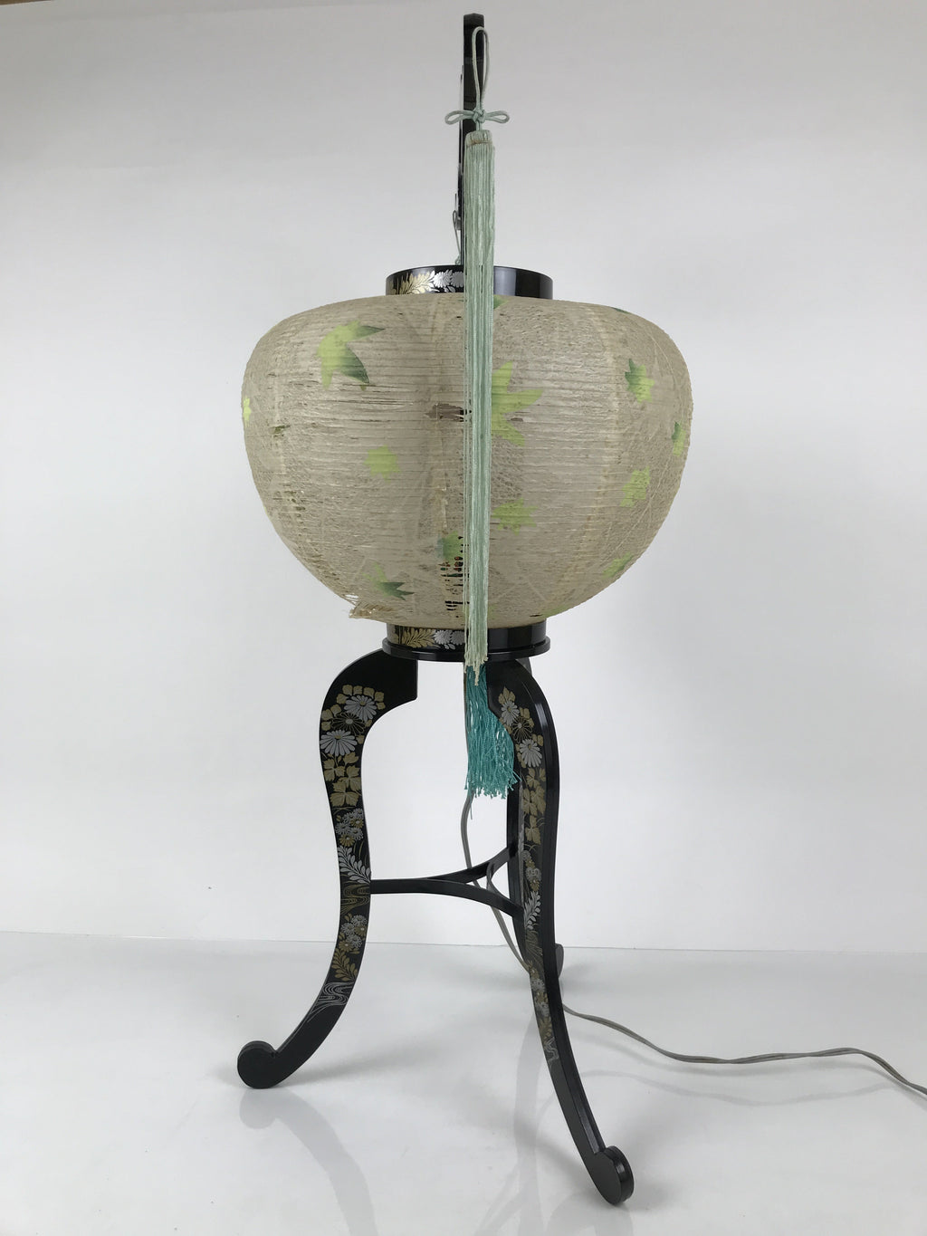 Japanese Electric Gifu Lantern 3 Legs Stand Vtg Obon Green Leaves Decor LT98