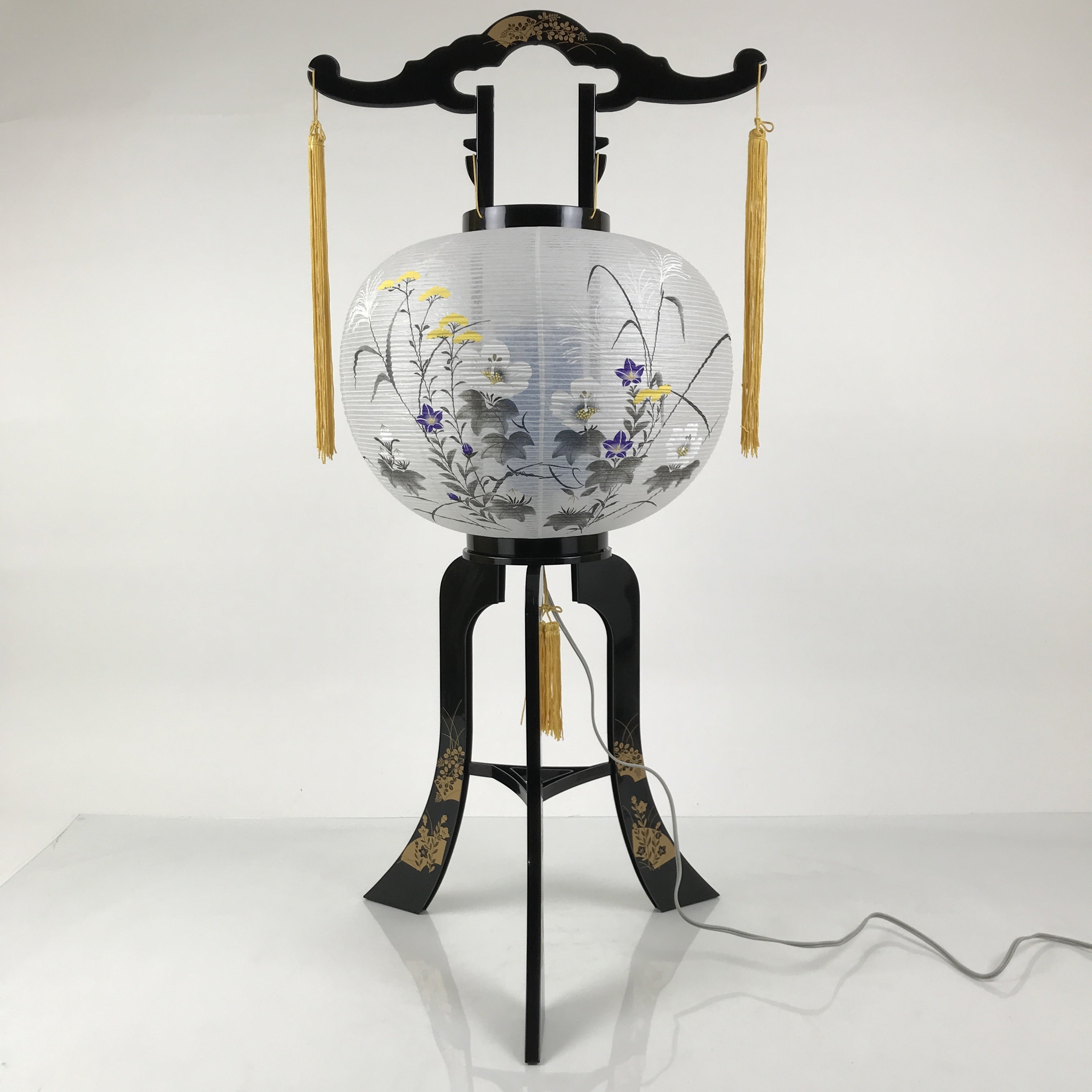 Japanese Electric Gifu Lantern 3 Legs Stand Vtg Obon Hibiscus Flowers Decor LT99