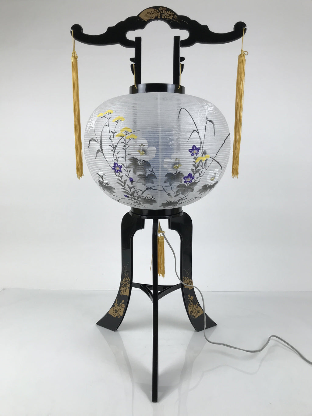 Japanese Electric Gifu Lantern 3 Legs Stand Vtg Obon Hibiscus Flowers Decor LT99