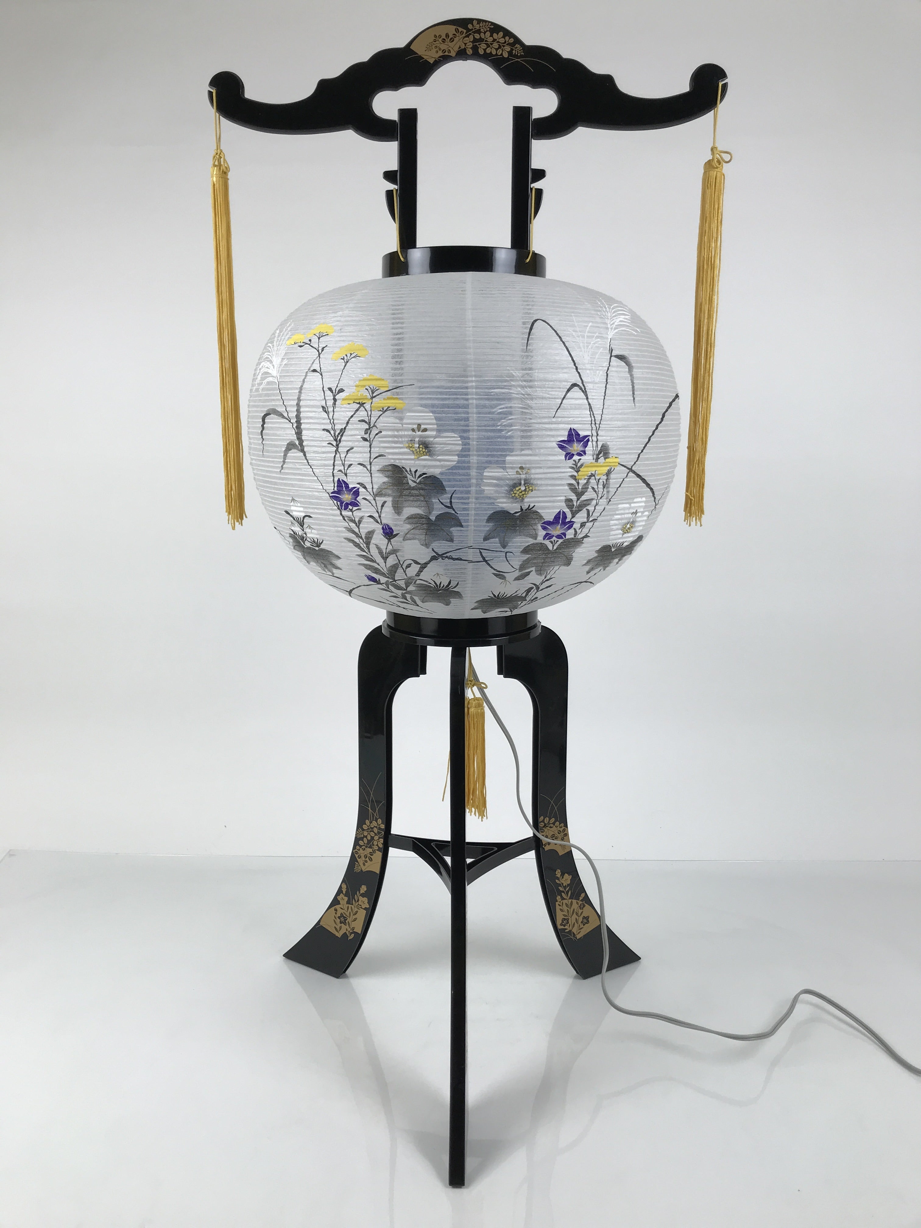 Japanese Electric Gifu Lantern 3 Legs Stand Vtg Obon Hibiscus Flowers Decor LT99