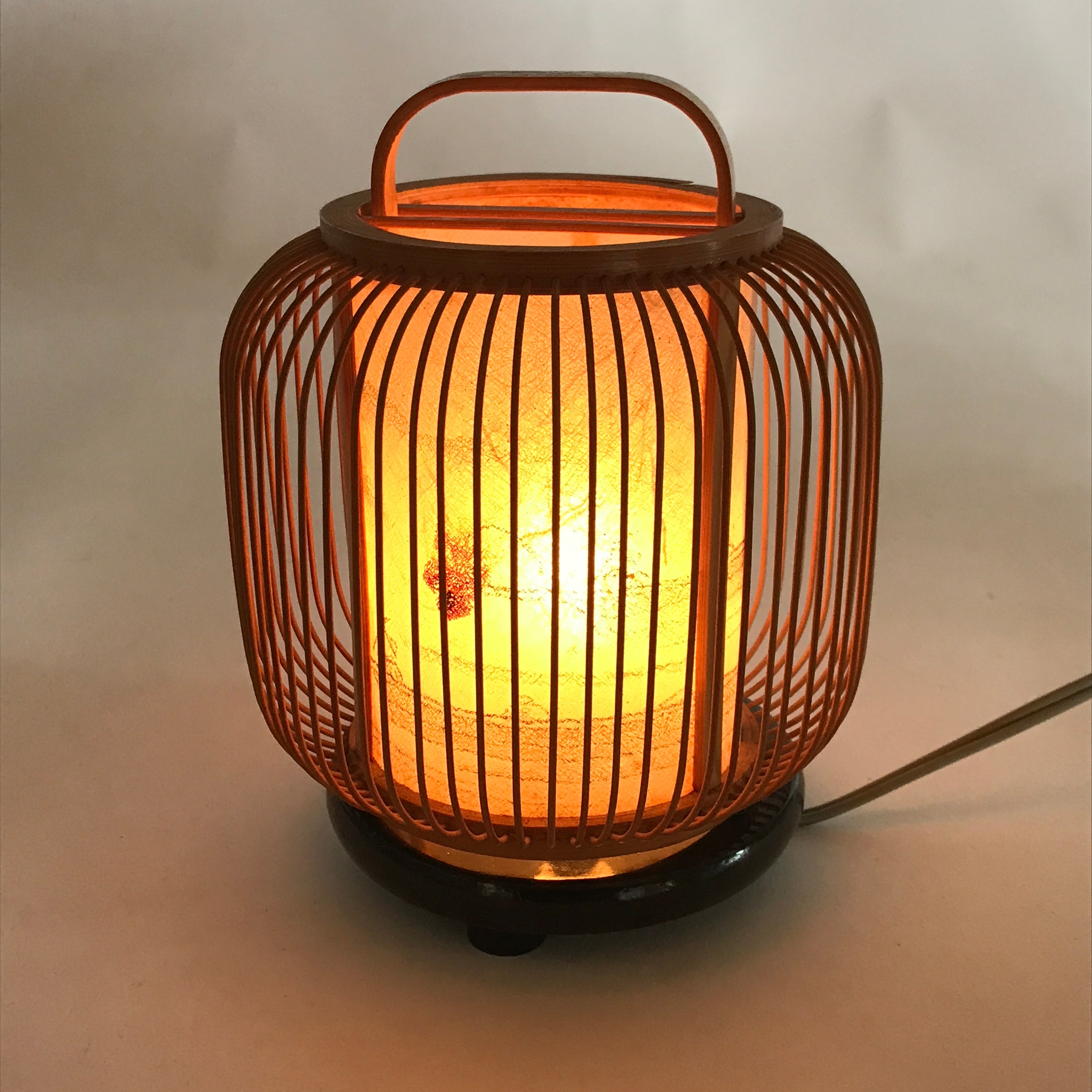 Japanese Electric Lantern Desk Lamp Vtg Paper Washi Bamboo Gifu LT62