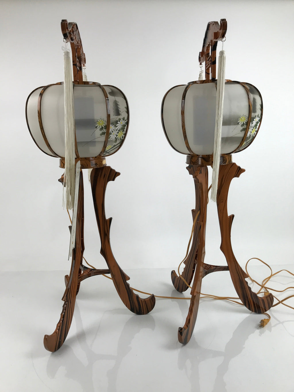 Japanese Electric Lantern Pair Vtg 3 Legs Standing Chochin Obon Festival LT82