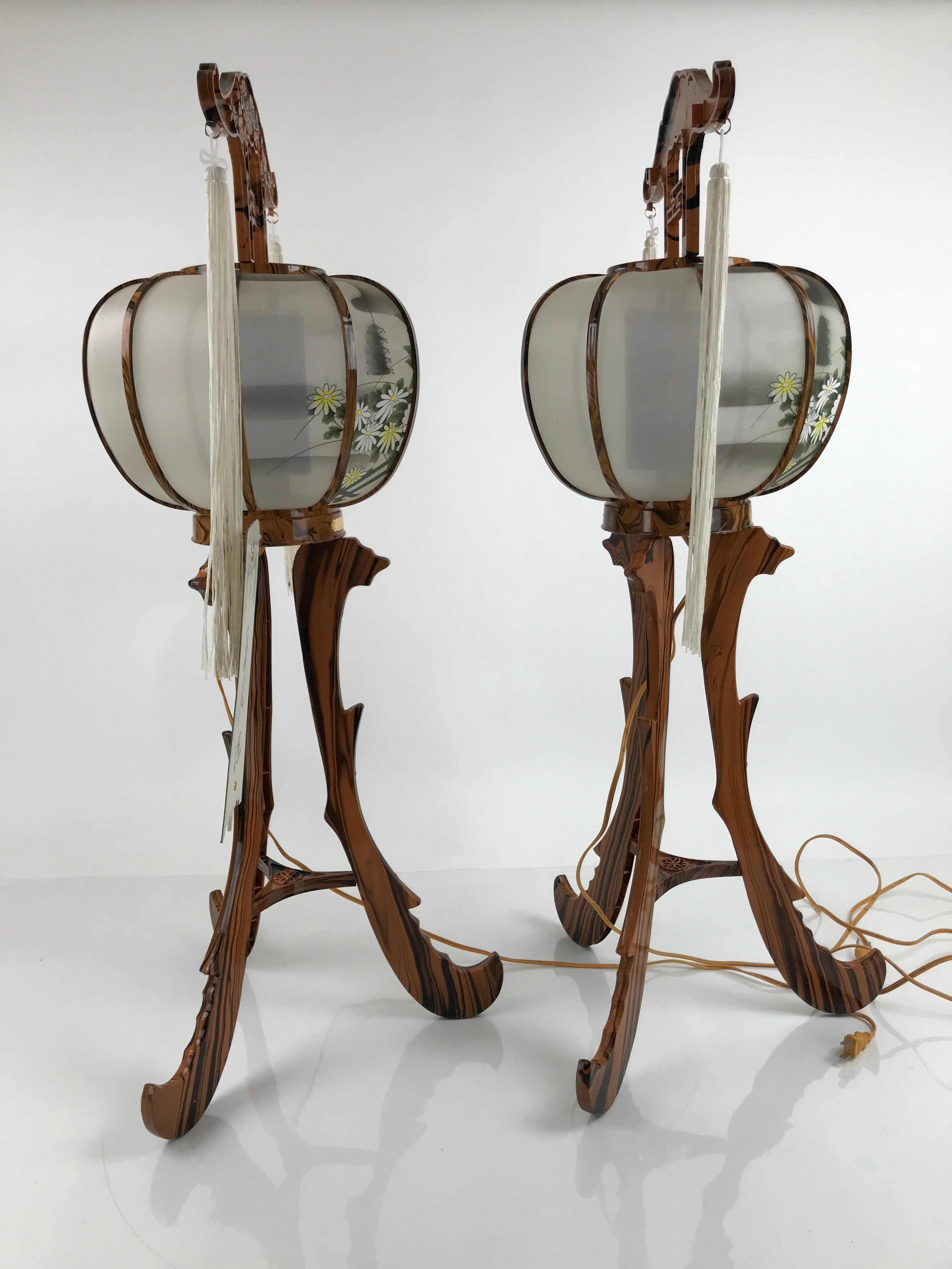 Japanese Electric Lantern Pair Vtg 3 Legs Standing Chochin Obon Festival LT82