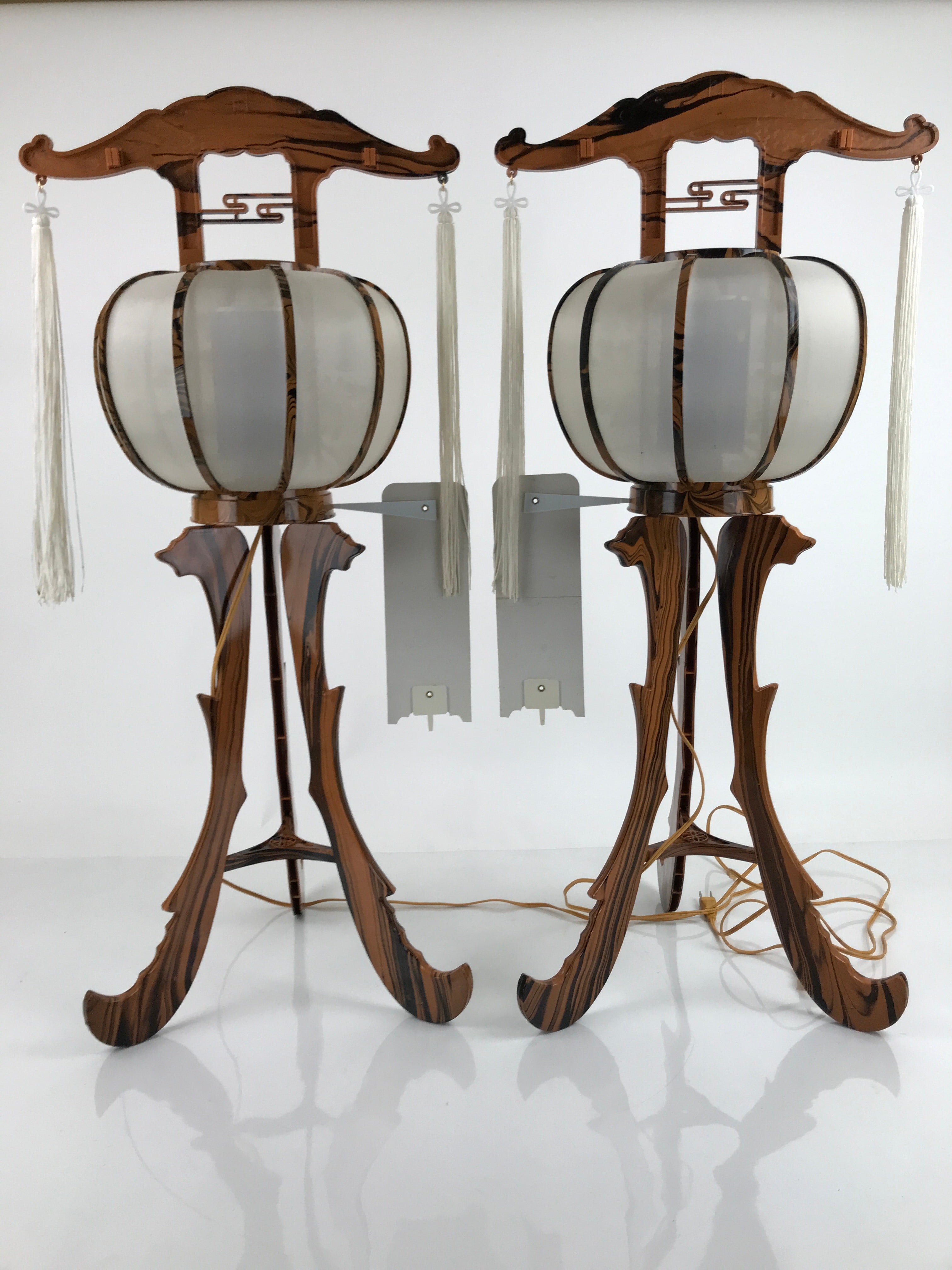 Japanese Electric Lantern Pair Vtg 3 Legs Standing Chochin Obon Festival LT82