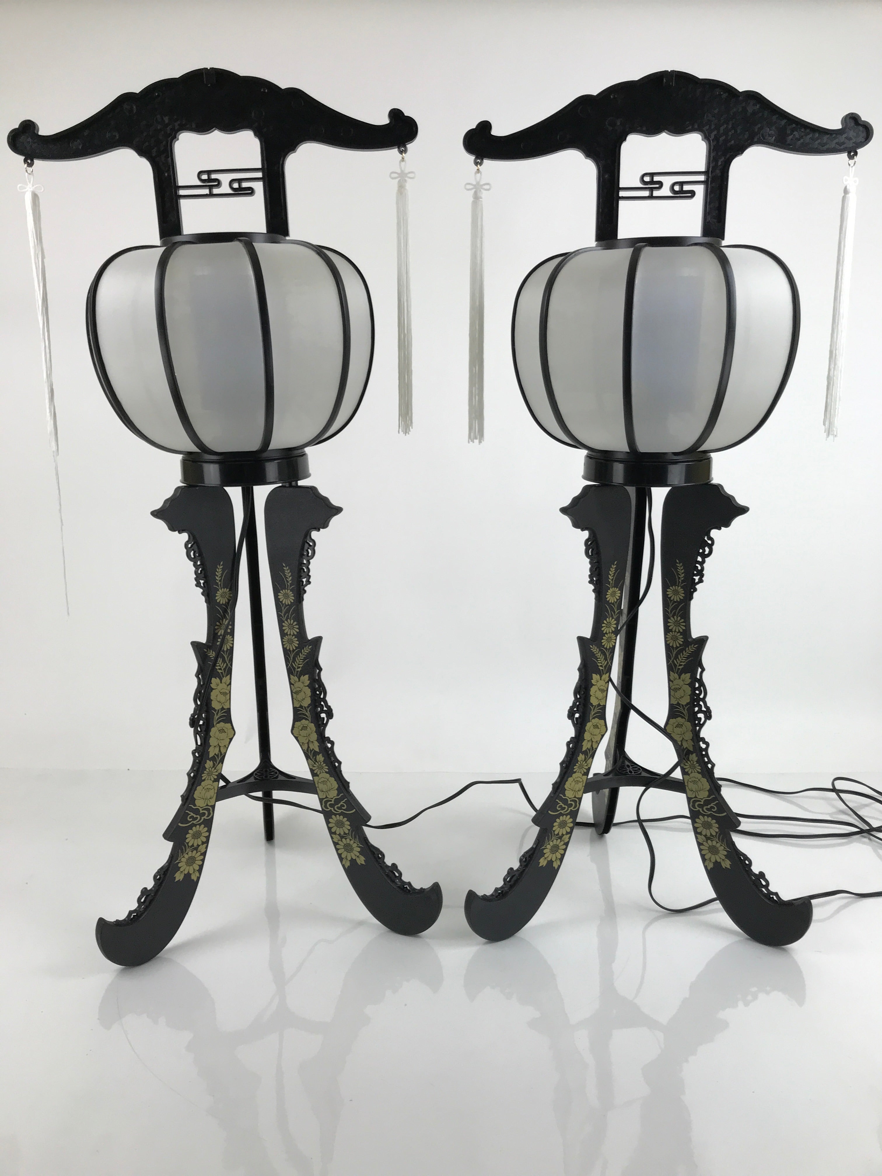 Japanese Electric Lantern Pair Vtg 3 Legs Standing Chochin Obon Festival LT83