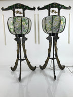 Japanese Electric Lantern Pair Vtg 3 Legs Standing Chochin Obon Festival LT84