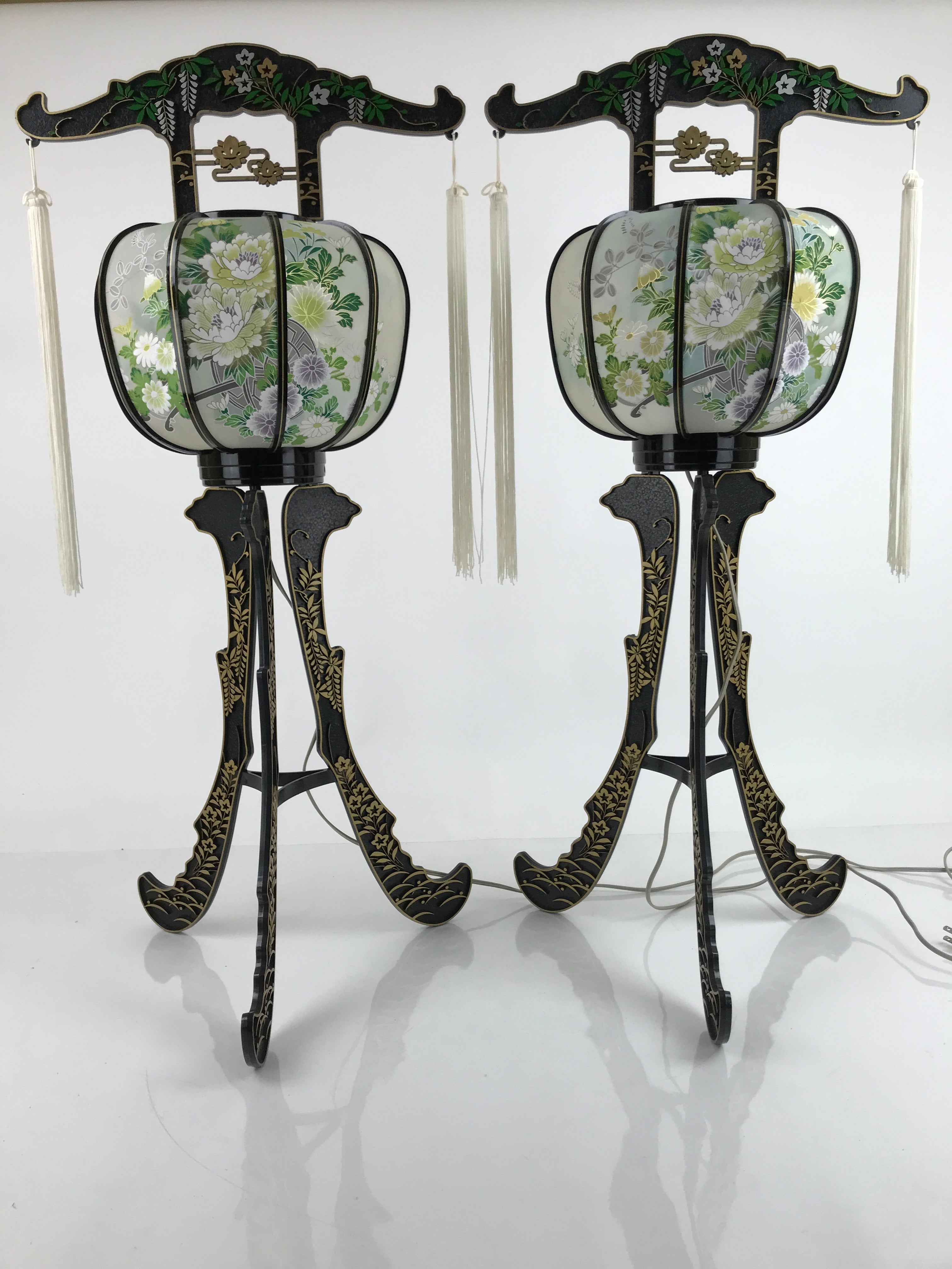 Japanese Electric Lantern Pair Vtg 3 Legs Standing Chochin Obon Festival LT84