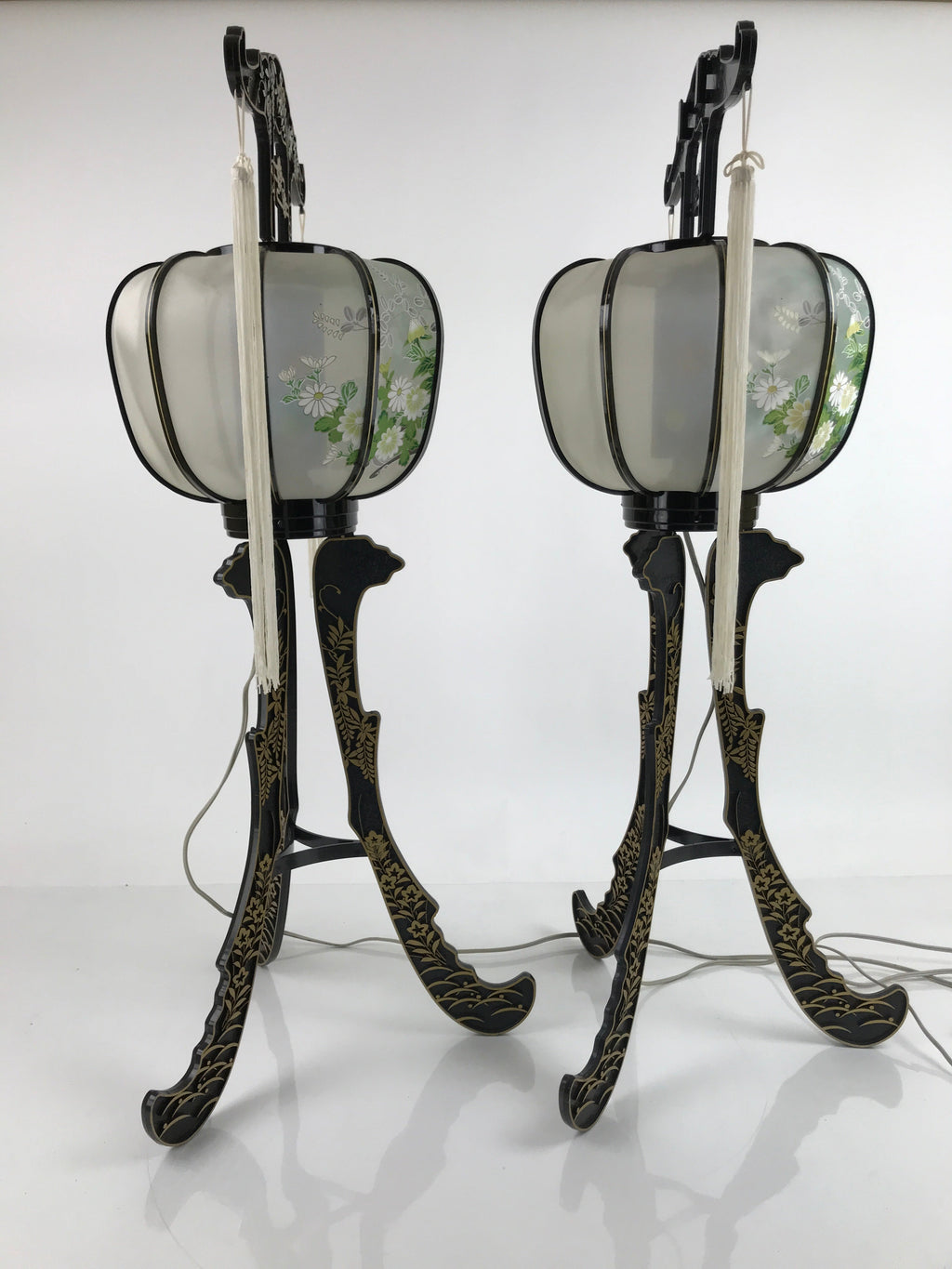 Japanese Electric Lantern Pair Vtg 3 Legs Standing Chochin Obon Festival LT84