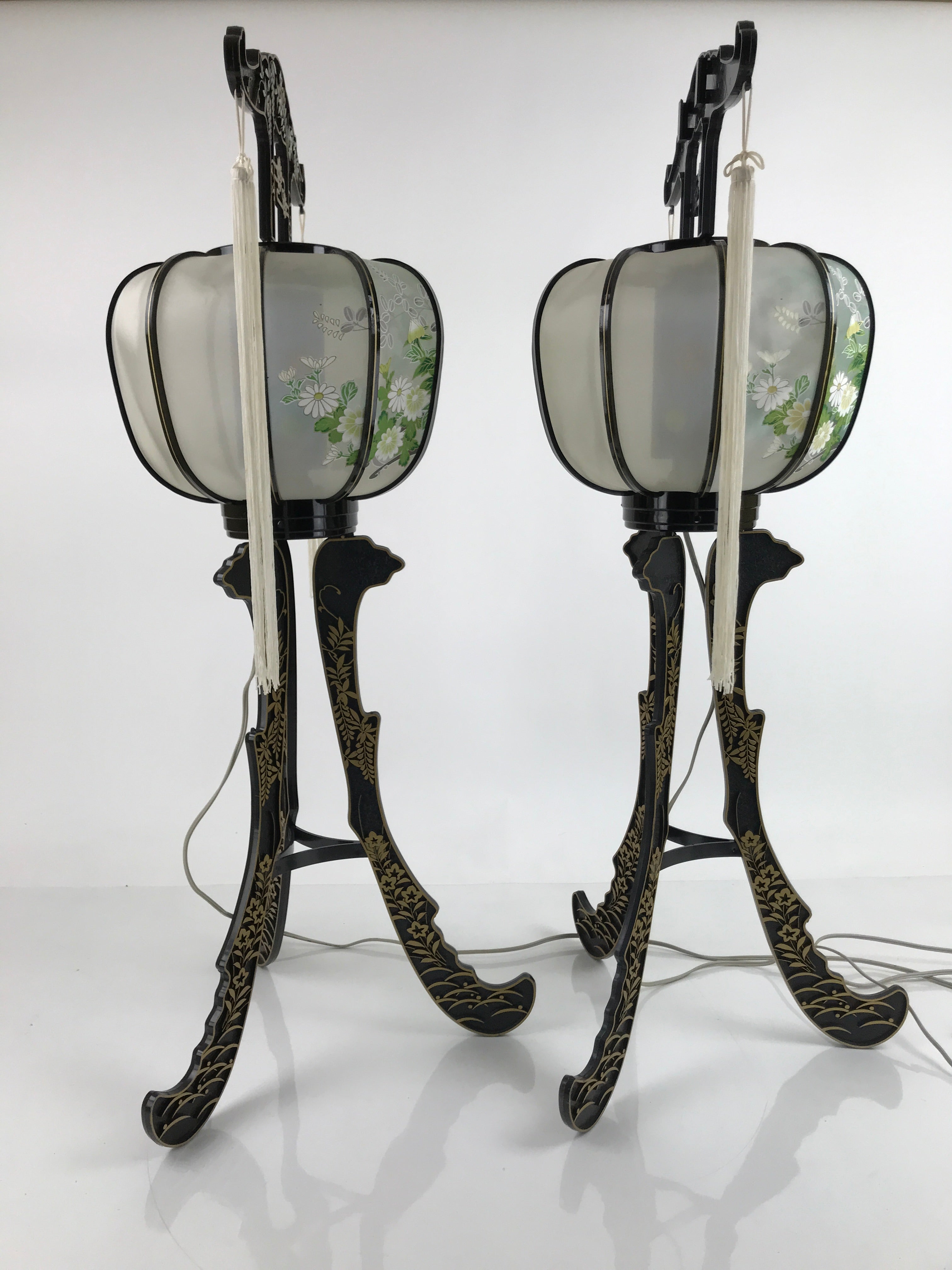 Japanese Electric Lantern Pair Vtg 3 Legs Standing Chochin Obon Festival LT84