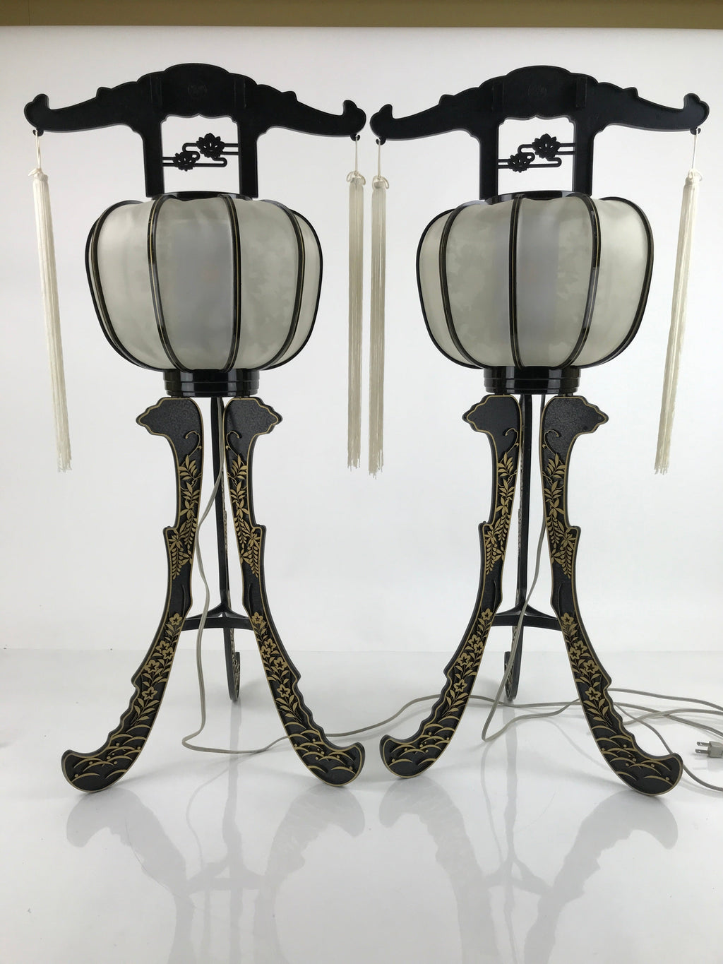Japanese Electric Lantern Pair Vtg 3 Legs Standing Chochin Obon Festival LT84