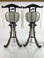 Japanese Electric Lantern Pair Vtg 3 Legs Standing Chochin Obon Festival LT84