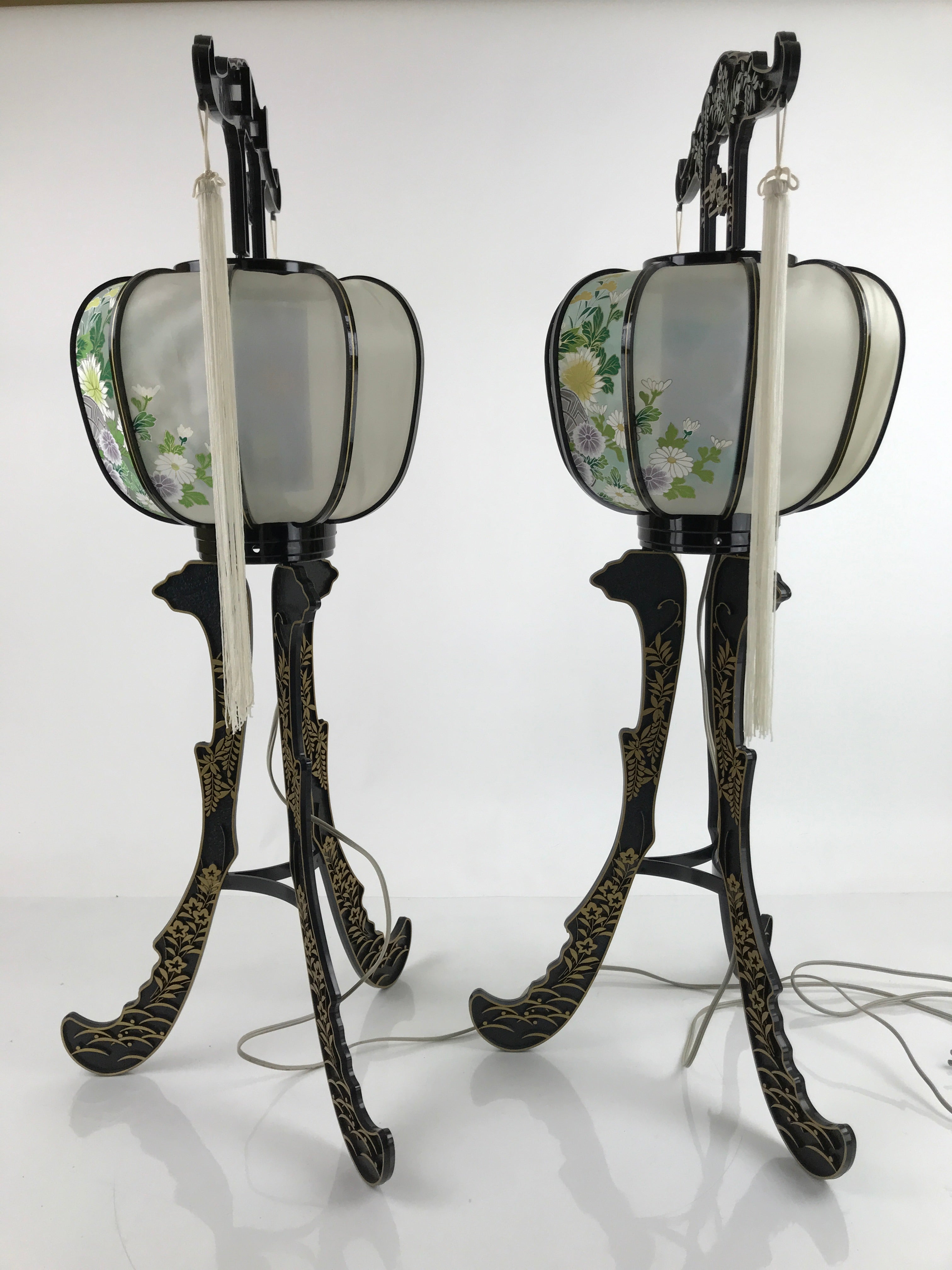Japanese Electric Lantern Pair Vtg 3 Legs Standing Chochin Obon Festival LT84