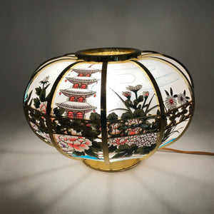 Japanese Electric Lantern Round Lamp Vtg Peony Temple Light Shade Obon LT67