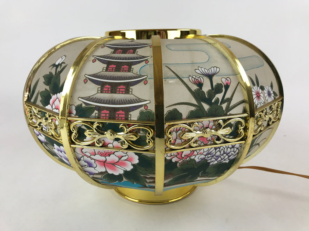 Japanese Electric Lantern Round Lamp Vtg Peony Temple Light Shade Obon LT68