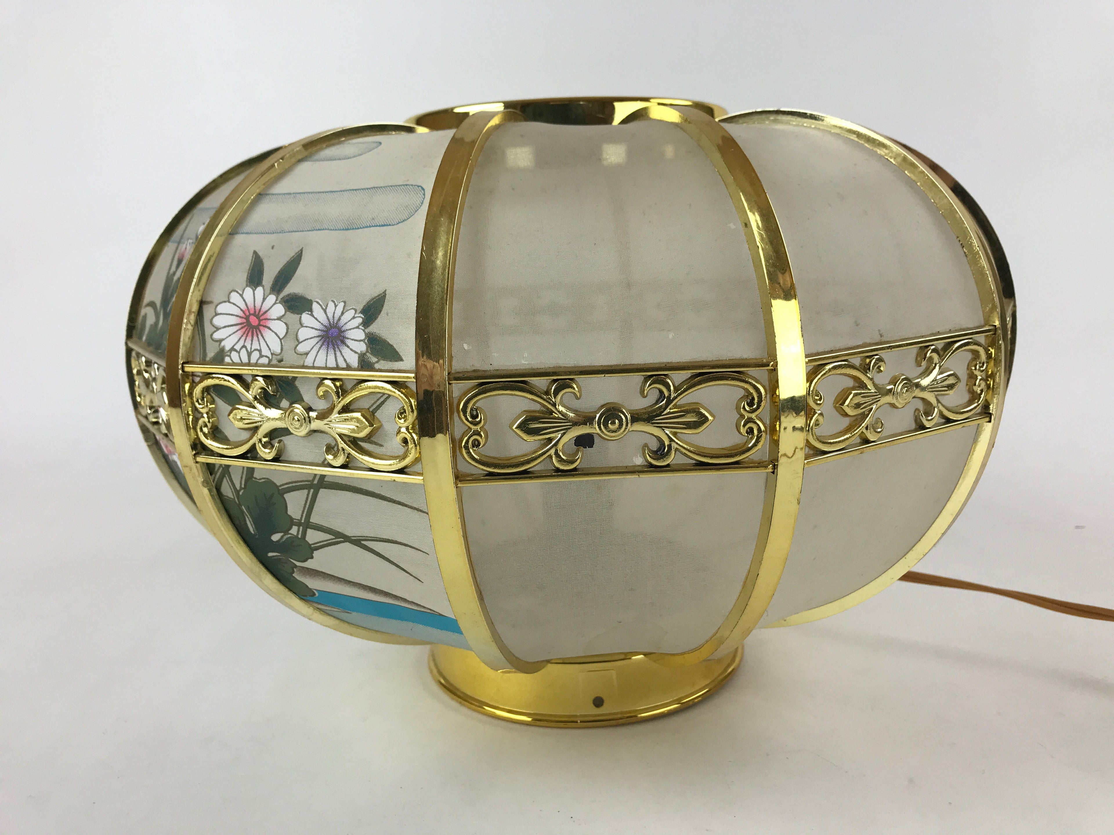 Japanese Electric Lantern Round Lamp Vtg Peony Temple Light Shade Obon LT68
