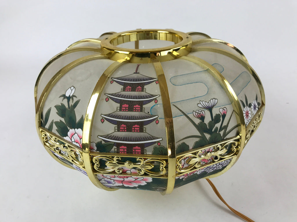 Japanese Electric Lantern Round Lamp Vtg Peony Temple Light Shade Obon LT68