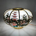 Japanese Electric Lantern Round Lamp Vtg Peony Temple Light Shade Obon LT68
