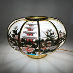 Japanese Electric Lantern Round Lamp Vtg Peony Temple Light Shade Obon LT68
