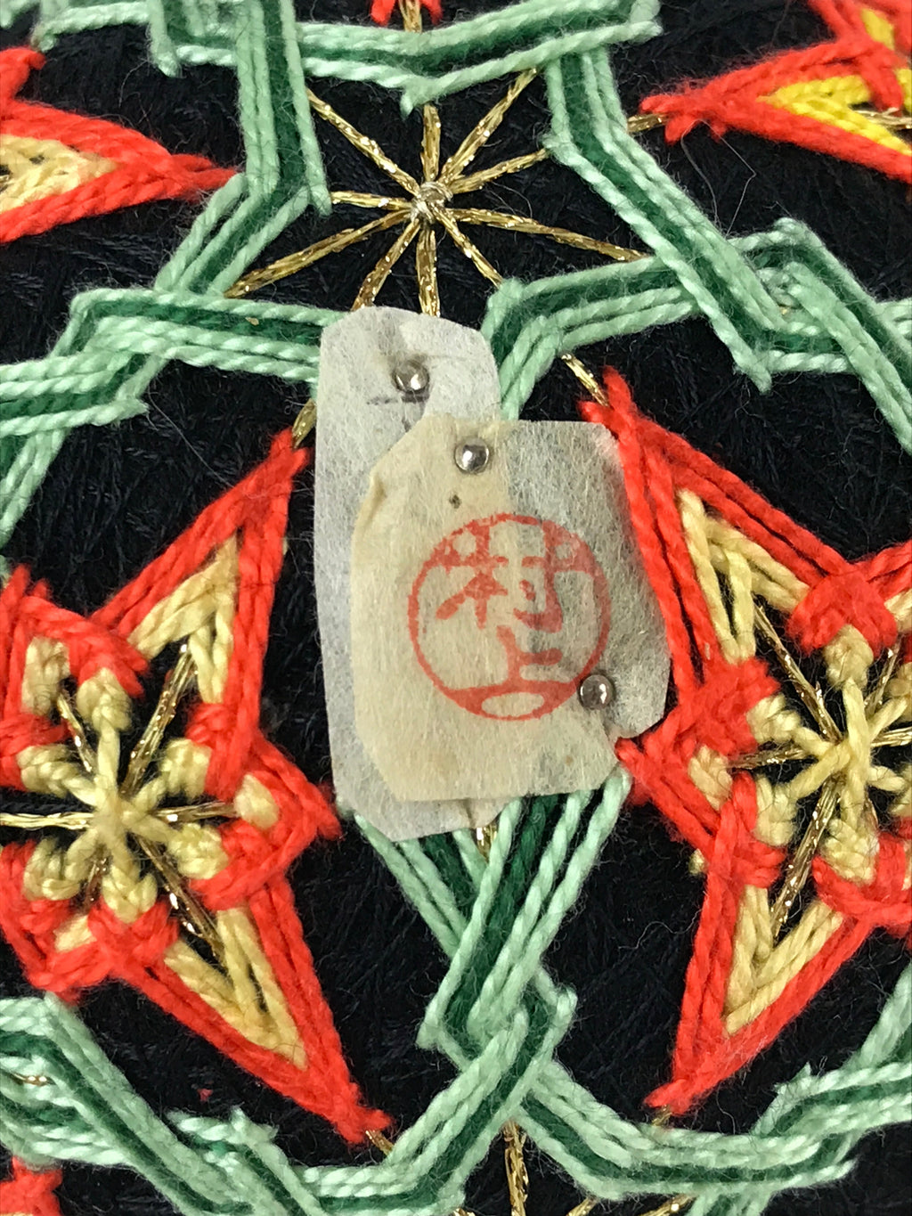 Japanese Embroidered Fabric Ball Temari Vtg Decoration Toy Stars JK580