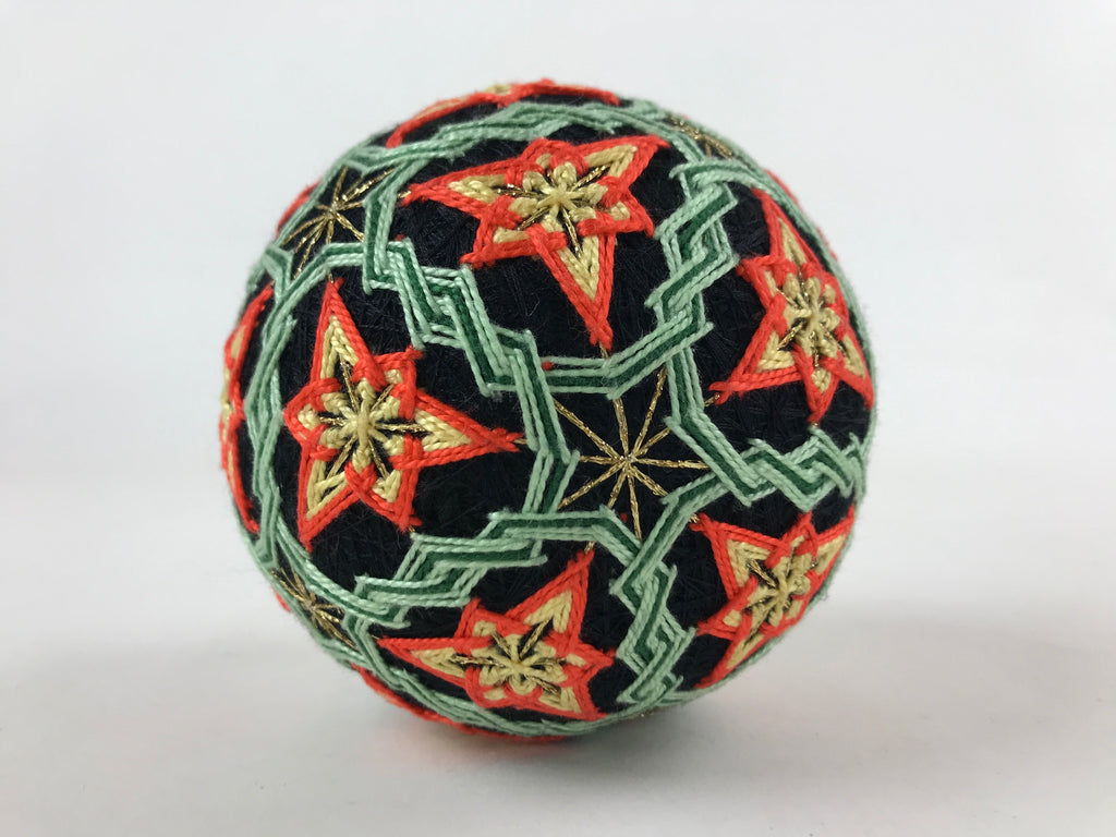 Japanese Embroidered Fabric Ball Temari Vtg Decoration Toy Stars JK580